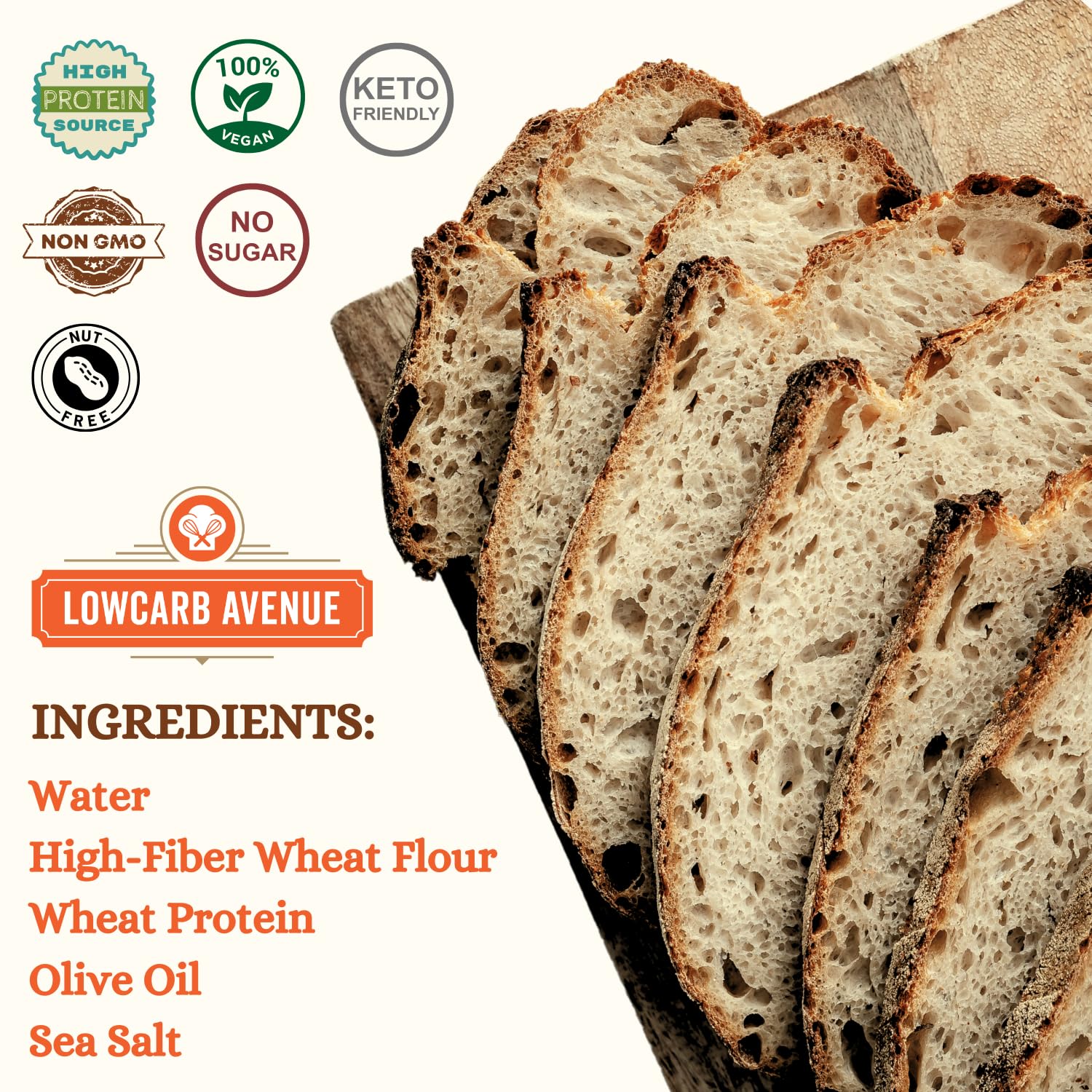 Dr. B's Frankie New York Style Sourdough Bread | 3g Net Carbs & 6g Protein | Low Calorie, Vegan, Sugar-Free, Nut-Free | 4 Ingredient Fresh Low Carb