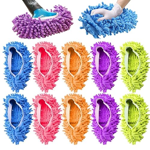 10 Pcs Microfiber Mop Slippers Shoes Reusable Dust Mops for Women Washable, 5-Pairs Mop Slippers Shoes for Floor Cleaning? Mop Socks for Foot Dust