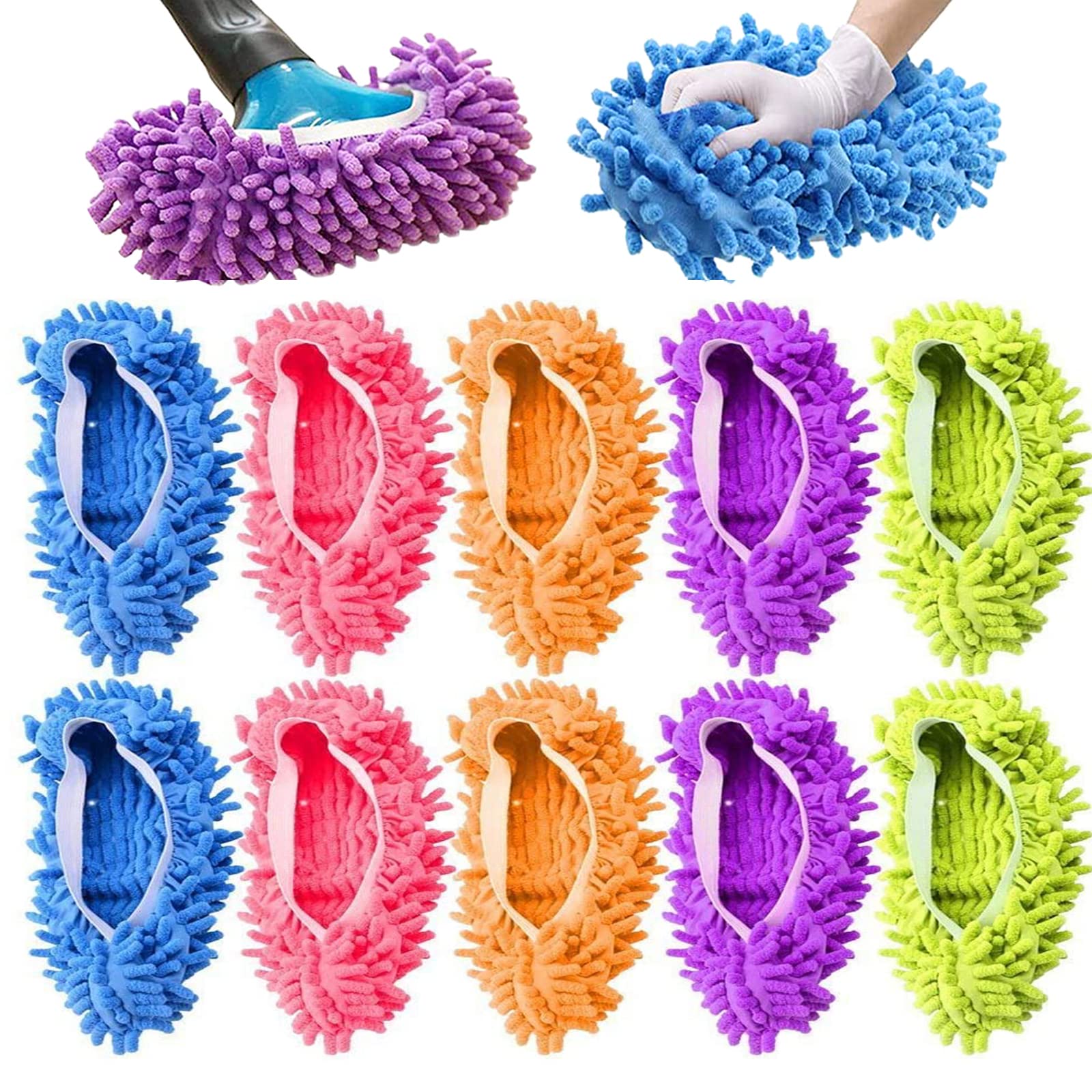 10 Pcs Microfiber Mop Slippers Shoes Reusable Dust Mops for Women Washable, 5-Pairs Mop Slippers Shoes for Floor Cleaning? Mop Socks for Foot Dust