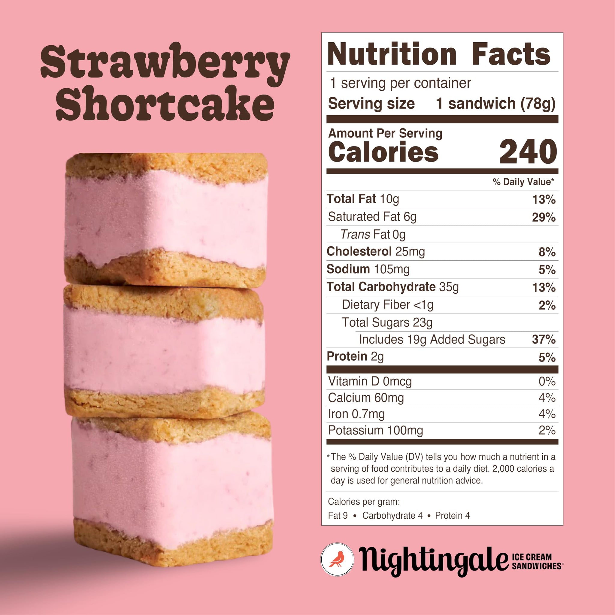 Nightingale Ice Cream Sandwiches, Strawberry Shortcake Ice Cream Sandwich, 2.6 Ounce (Pack of 1)