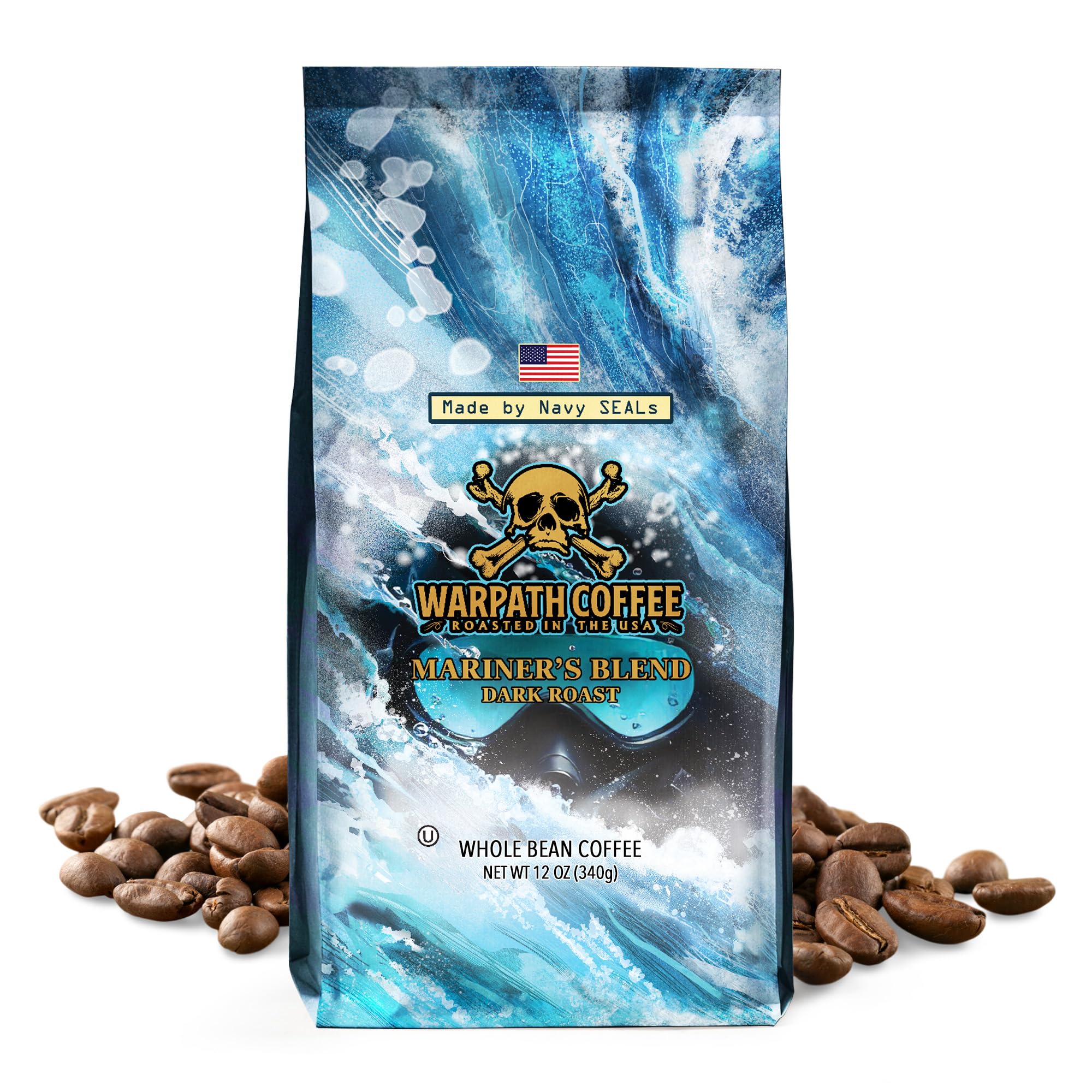 Warpath Coffee Dark Roast Whole Bean Coffee, Mariner's Blend, High Caffeine, Extra Strong Roasted 100% Arabica Coffee Beans Whole, Rich Aroma