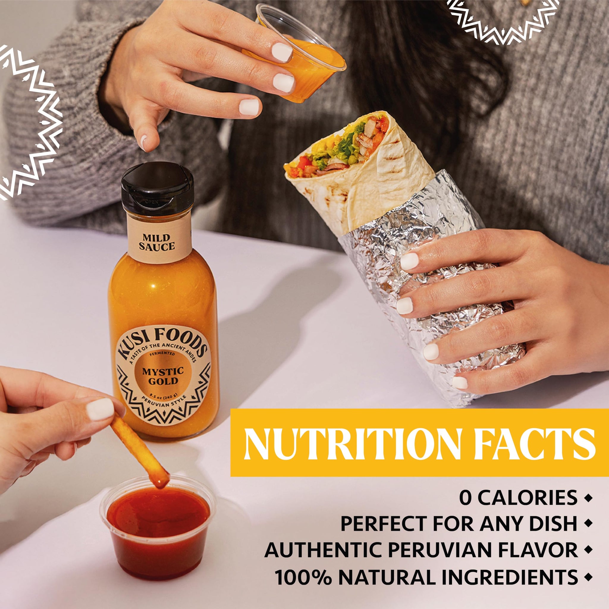 Kusi Foods MYSTIC GOLD Peruvian Mild Hot Sauce, Made with Yellow Chili Peppers, Banana and Aji Charapita, Fruity, Slightly Sweet and Spicy, Fermented