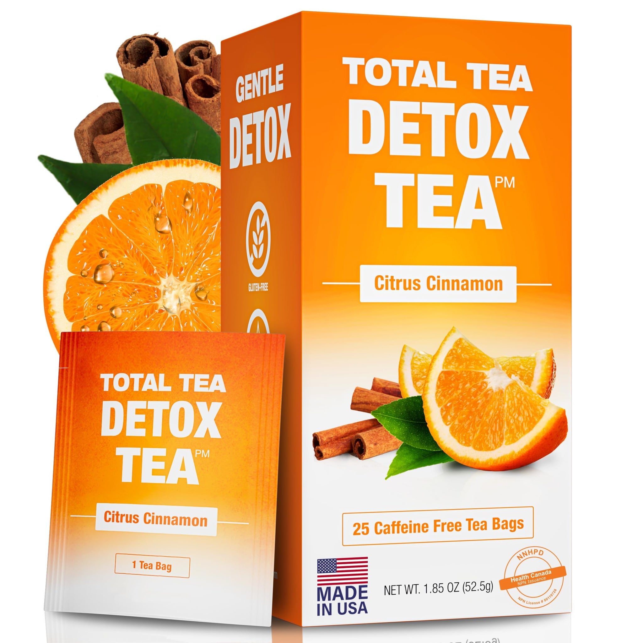 Total Tea SIimming Detox Tea Caffeine Free - 25 Day Detox - Herbal Tea with Chamomile, Hibiscus Tea & Ginger Root for Colon Cleanse - Natural Citrus