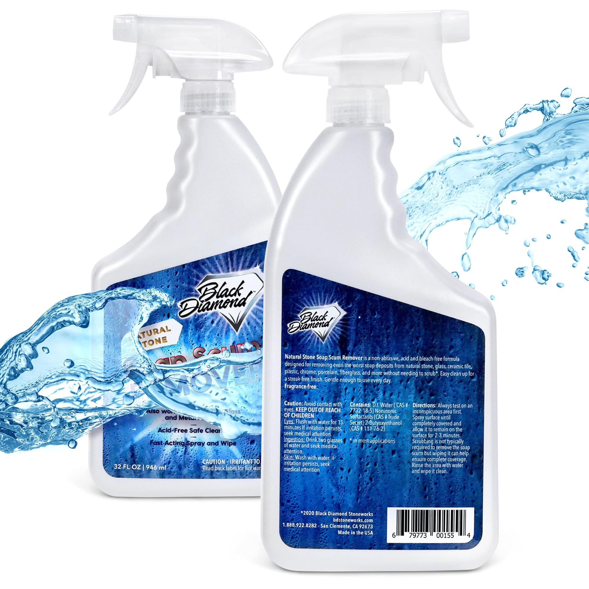 Black Diamond Stoneworks Natural Stone Shower Soap Scum Remover Spray. For Cleaning Bathtubs, Glass Doors, Tubs, Travertine, Marble, Tile. Heavy Duty