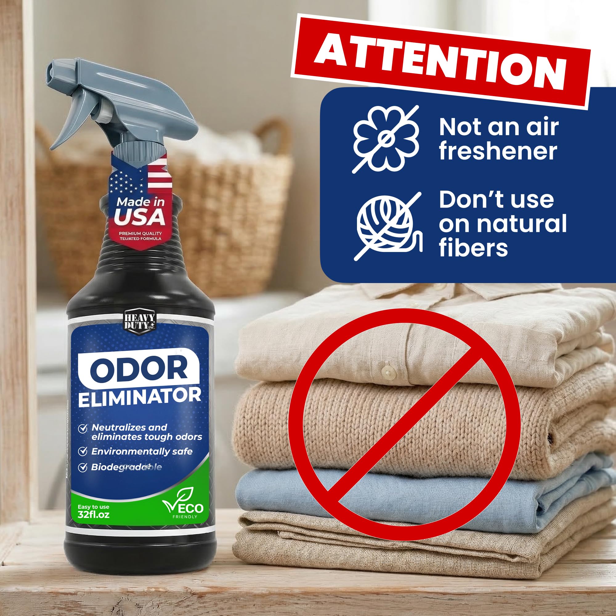 Heavy Duty Odor Eliminator Spray - 32 fl oz - Professional Strength Deodorizer for Pet, Food & Fire Odors - Non-Toxic, Fast-Acting & Residue-Free