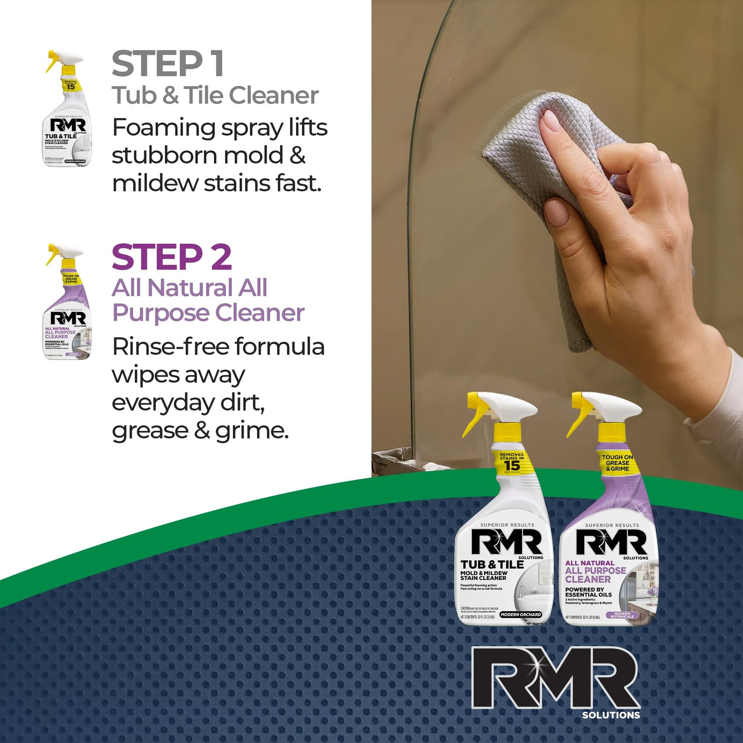 RMR Surface Saver System - Tub & Tile Stain Remover + All Natural All Purpose Cleaner, 2-Step Bathroom & Surface Cleaning Bundle for Tile, Grout