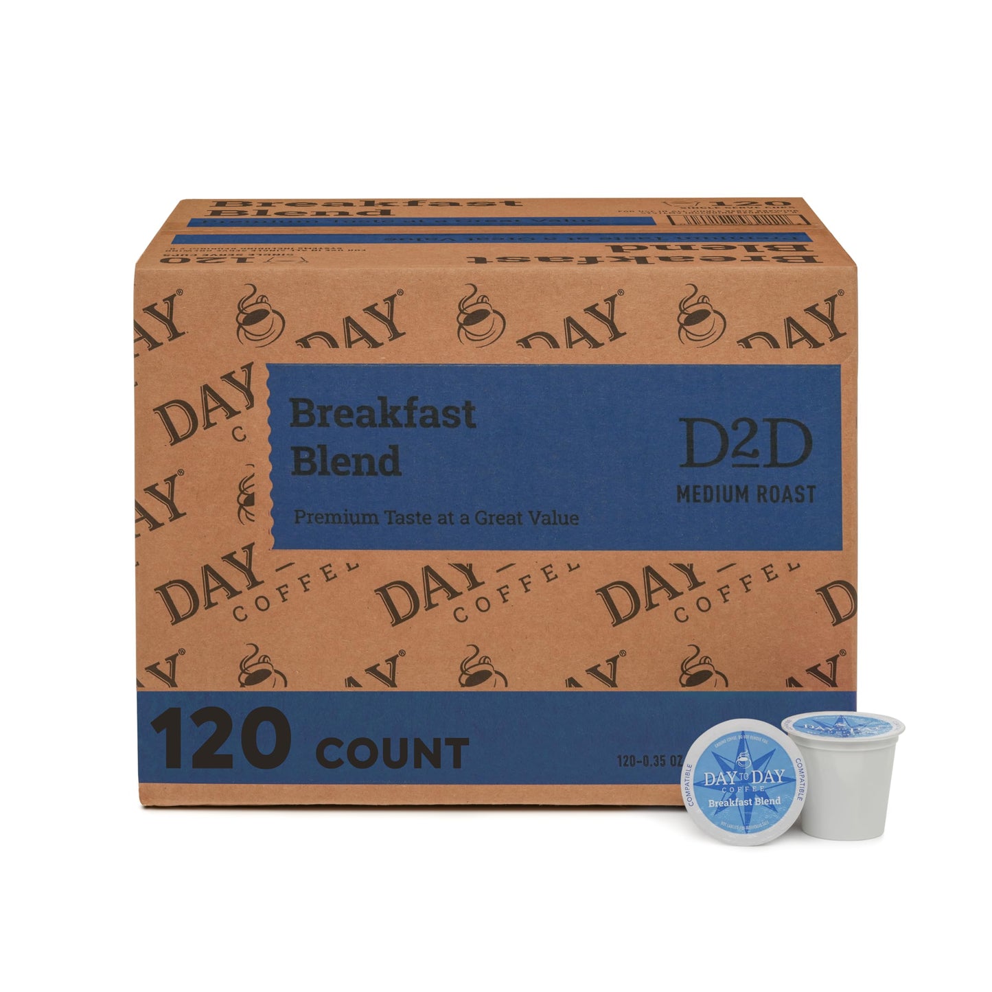 Day To Day Coffee Breakfast Blend Medium Roast Coffee Pods, 120 Count, Compatible with Keurig K-Cup Brewers, Perfect Wake-Up Coffee