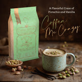 Coffea Me Crazy (Pistachio Vanilla) Flavored Ground Coffee, Organic Medium Roast, Single Origin Dominican Arabica, Naturally Flavored, No Added Sugar