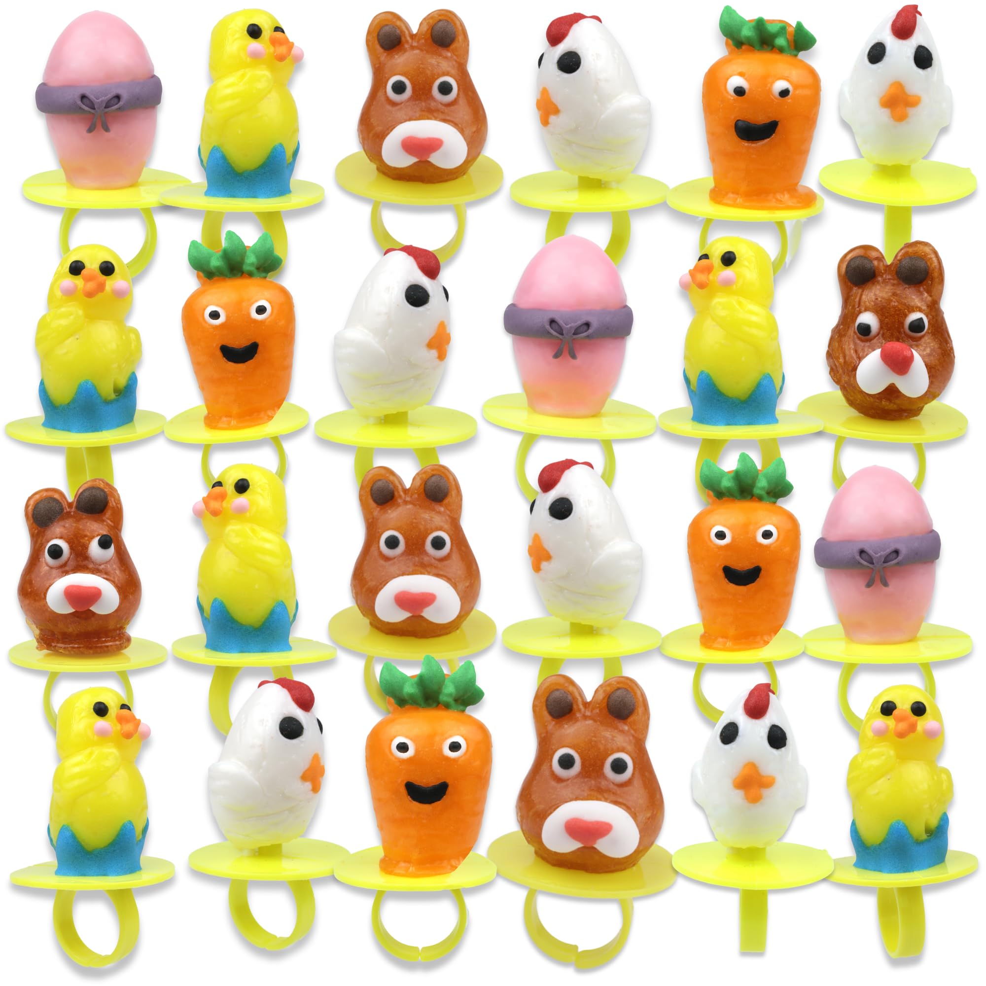 Easter Candy 3D Lollipop Rings, Individually Wrapped Bunny Chick Carrot Shaped Suckers, Basket Stuffers, 24 Pieces, 8.47 Ounces