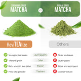 ReviTEAlize Matcha Mushroom Powder Latte Blend - Organic Japanese Ceremonial Grade Matcha Powder - Healthy Coffee Alternative - (30 Servings)