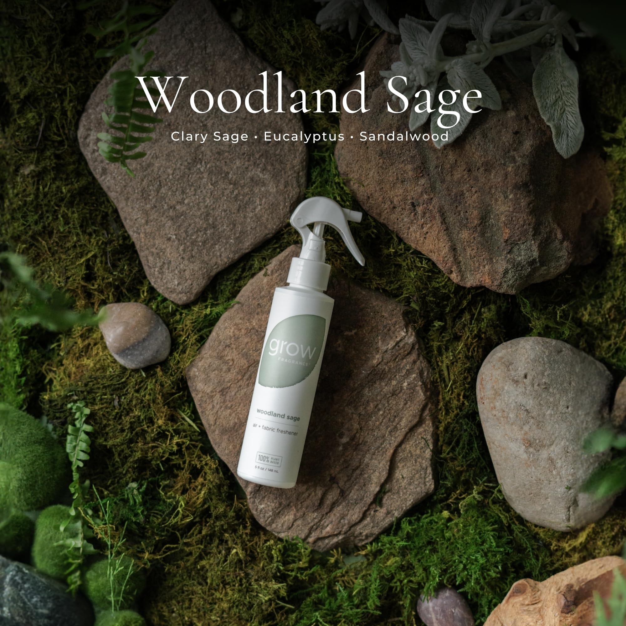 Grow Fragrance Certified Non Toxic, 100% Plant Based Fabric and Room Air Freshener Spray. Made with All Natural Essential Oils (Woodland Sage