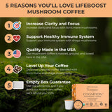 Lifeboost Cognition Mushroom Coffee Pods - Organic Low Acid K-Cups with Lion’s Mane & Chaga Adaptogens - Nootropic Coffee for Energy, Focus & Immune