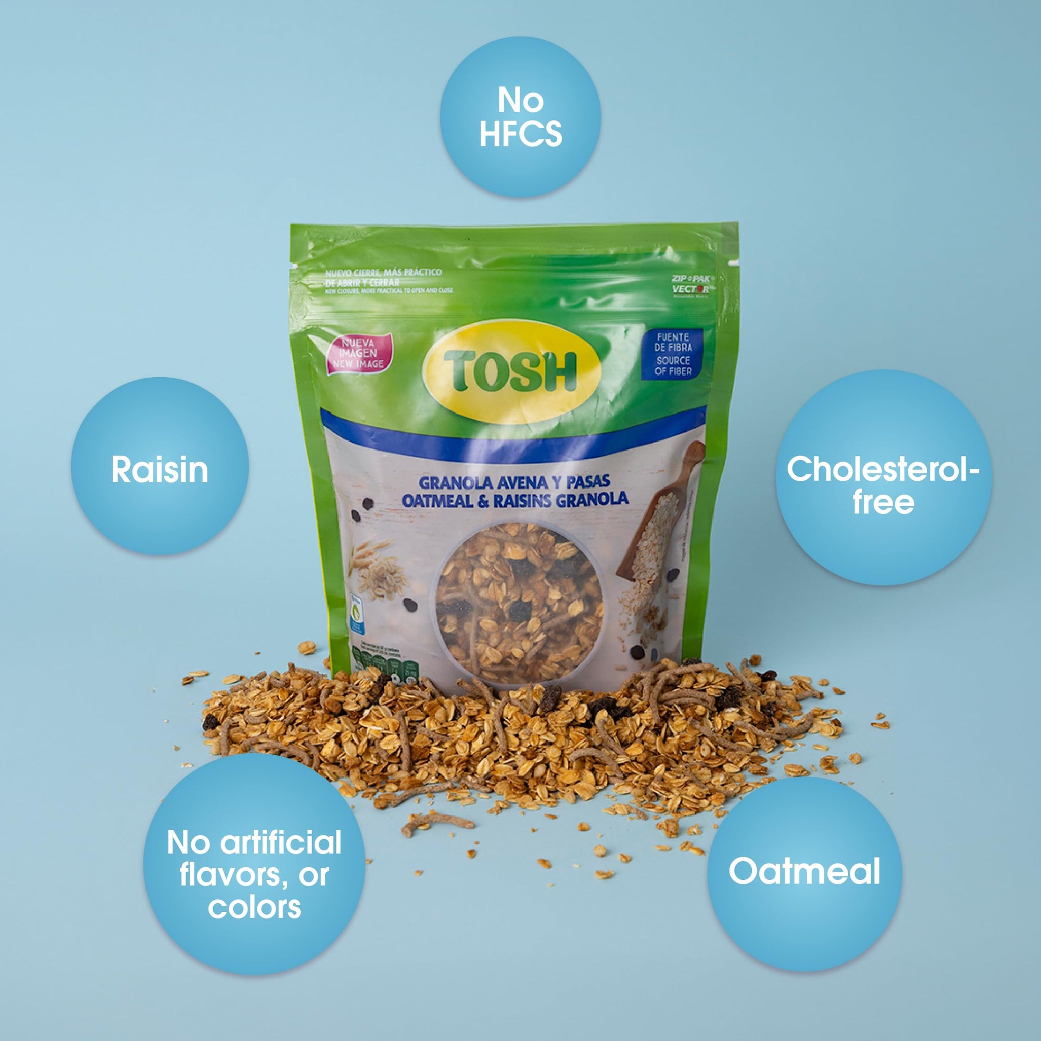 Tosh, Granola with Oatmeal & Raisins, Cholesterol-Free, 10.5 Ounce, Pack of 3.