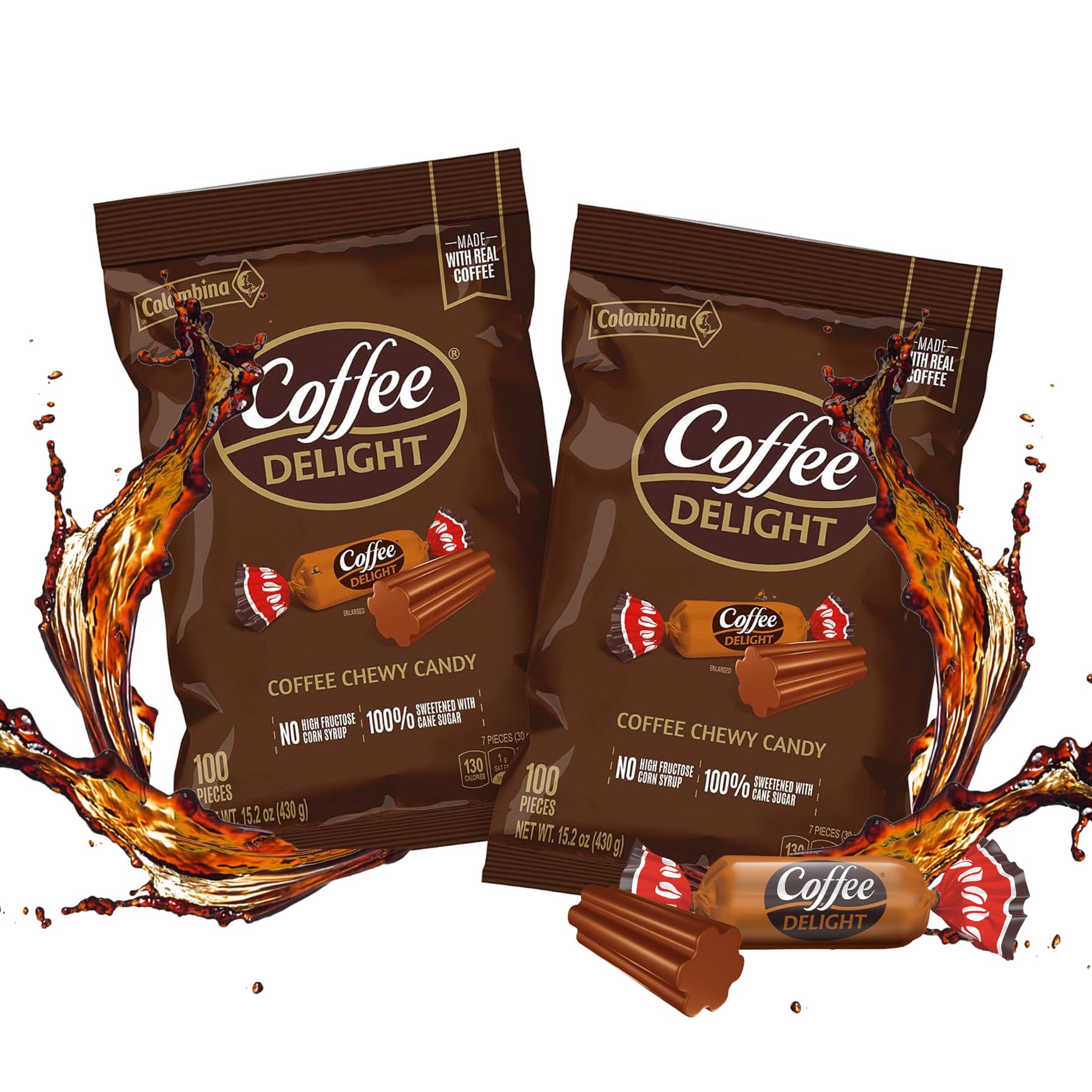 Colombina Coffee Delight Chewy Candy, Gluten-Free Soft Chewy Coffee Candies Made w/Authentic Colombian Coffee, 2 Pack (200 Count)