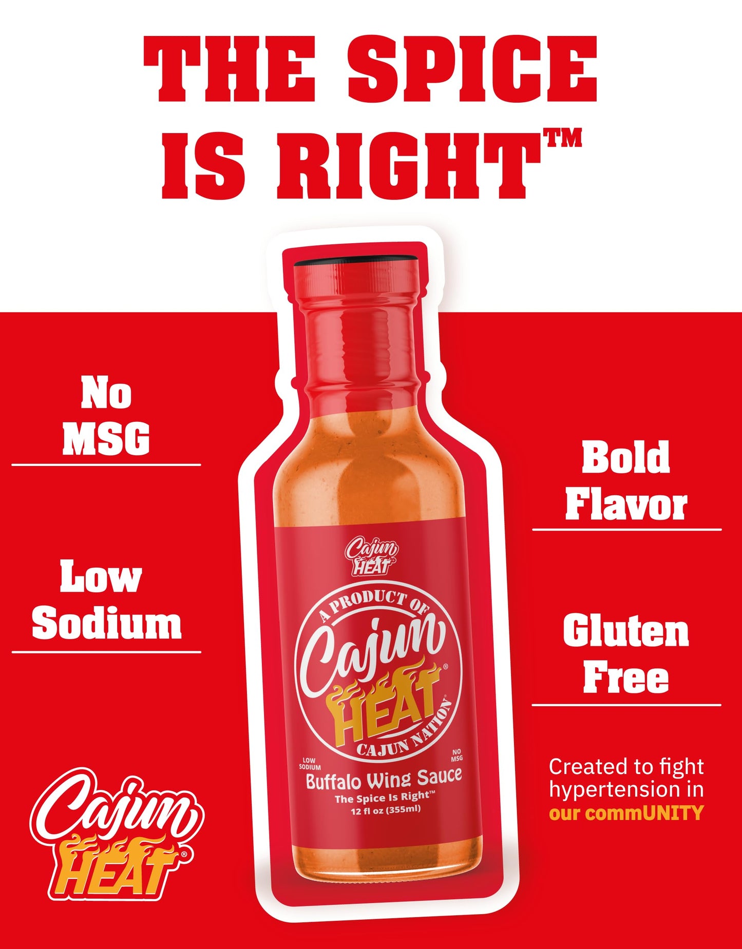 Cajun Nation CAJUN HEAT Buffalo Wing Sauce 12oz - Spicy Flavor for Buffalo Wings, Chicken Dip, and Wild Wings with No MSG - Authentic Louisiana Style
