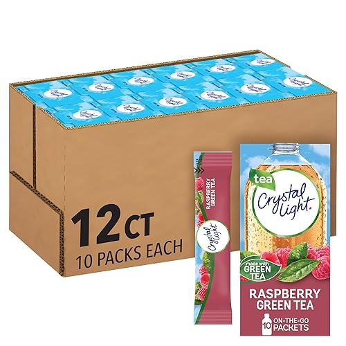 Crystal Light Raspberry Green Tea Naturally Flavored Powdered Drink Mix, 120 ct Pack, 12 Boxes of 10 On-the-Go-Packets