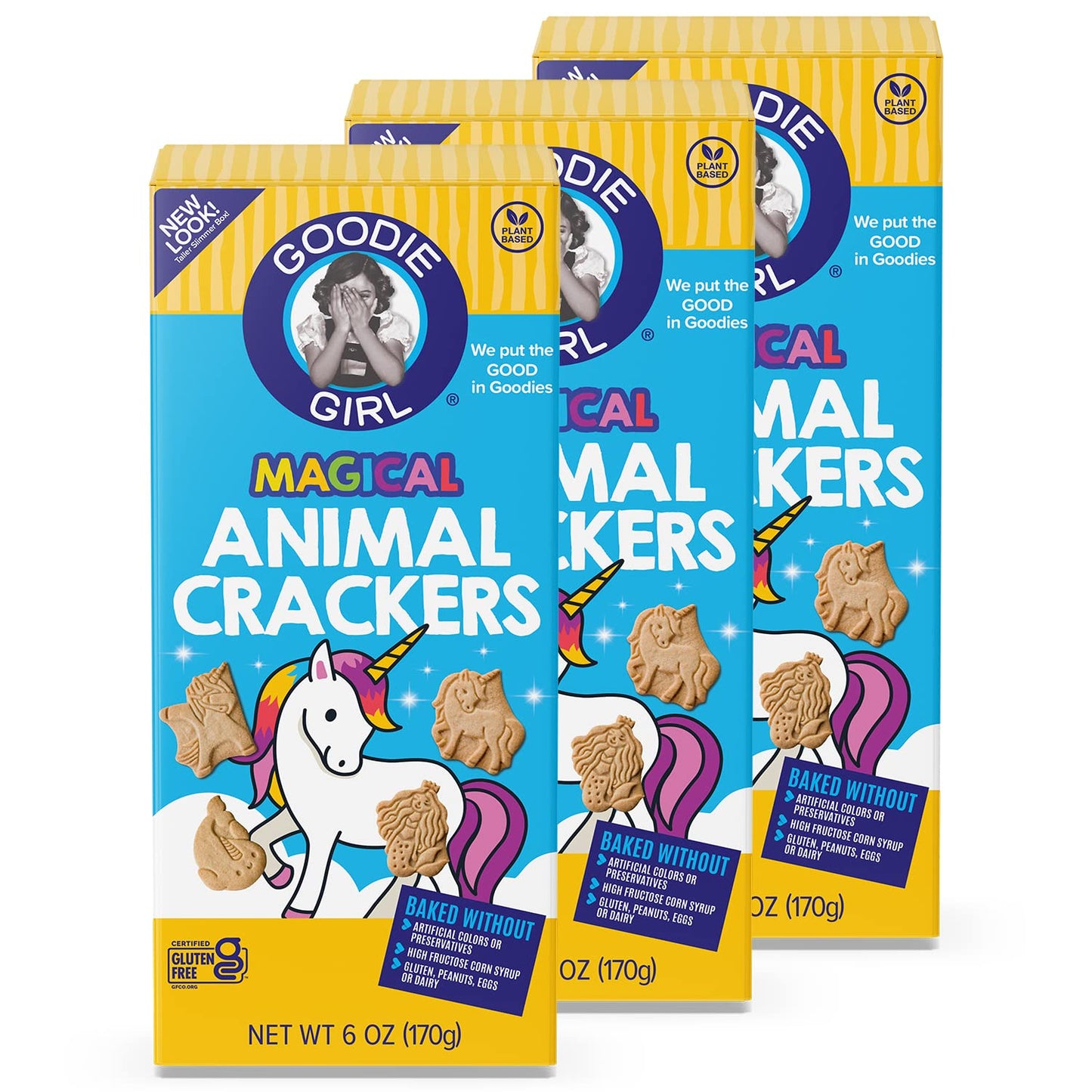 Goodie Girl Magical Animal Crackers - Gluten Free, Peanut Free, Dairy Free, Egg Free - Fun Shapes Like Unicorns & Mermaids - 6 oz Boxes (Pack of 3)
