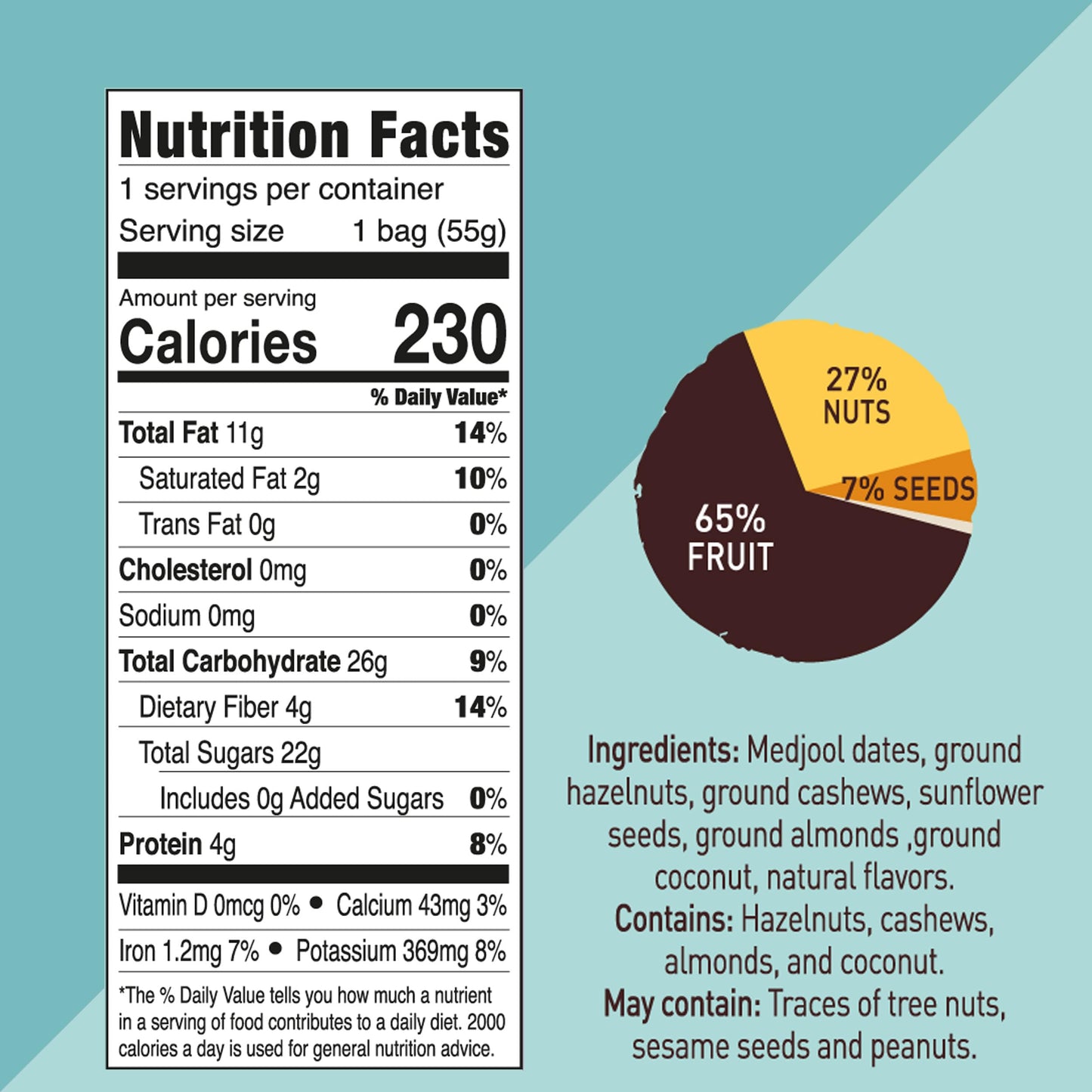 Fruit Nut Seed Healthy Snacks Pack, Almond Coconut Medjool Dates Naturally Pineapple Flavored Bites, Vegan, Gluten Free, No Sugar Added Energy Bars