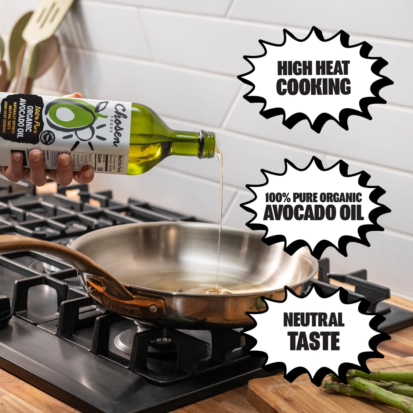 Chosen Foods Organic Avocado Oil, 16.9 Fl Oz - All Purpose Cooking Oil made from 100% Pure Avocados - Non-GMO, Gluten-Free, Keto Friendly, Glyphosate Free - 500mL (Pack Of 1)