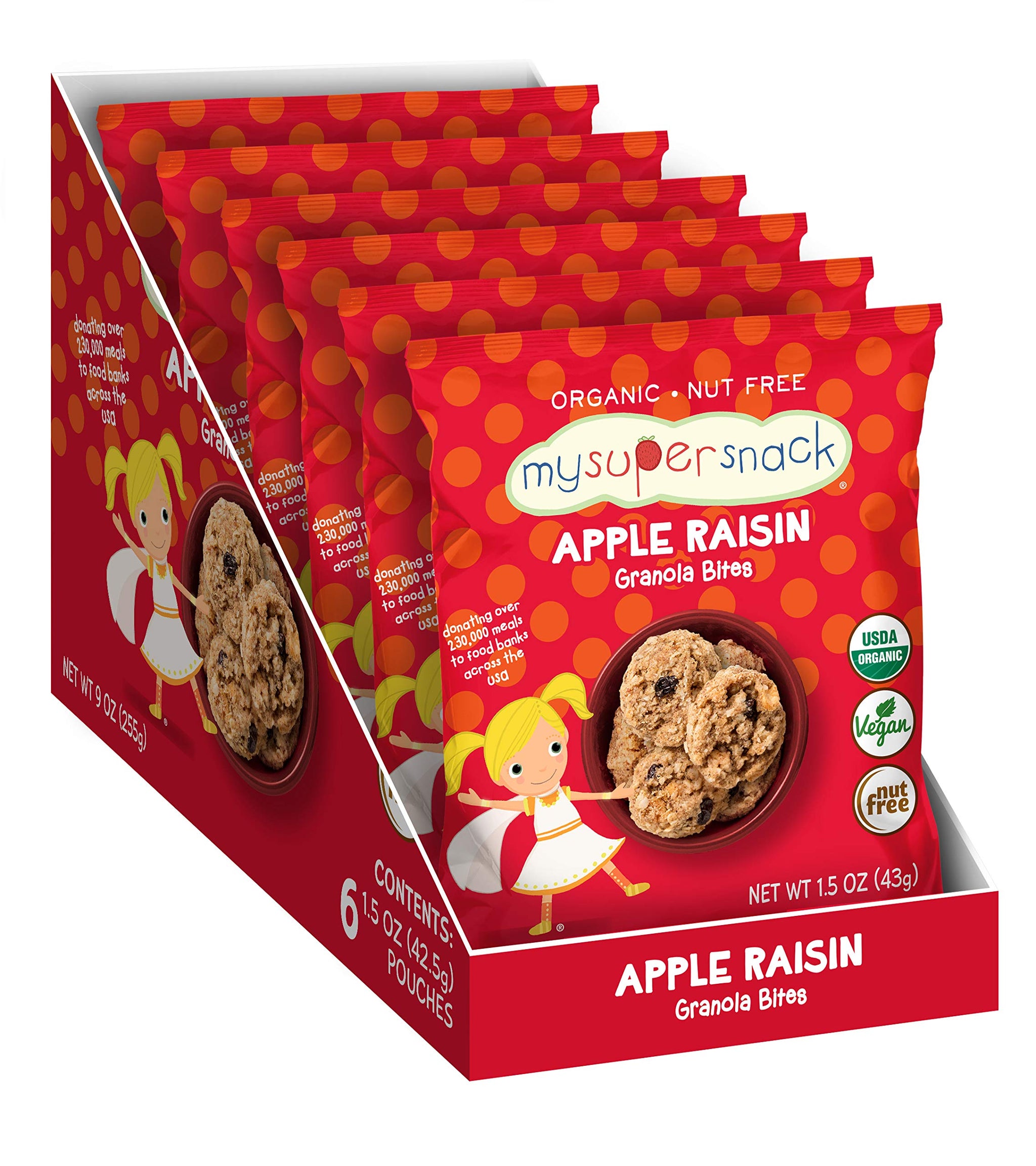 MySuperSnack Organic Granola Bites (Apple Raisin) - 12 Snack Packs, Healthy Snacks for Kids, Nut Free