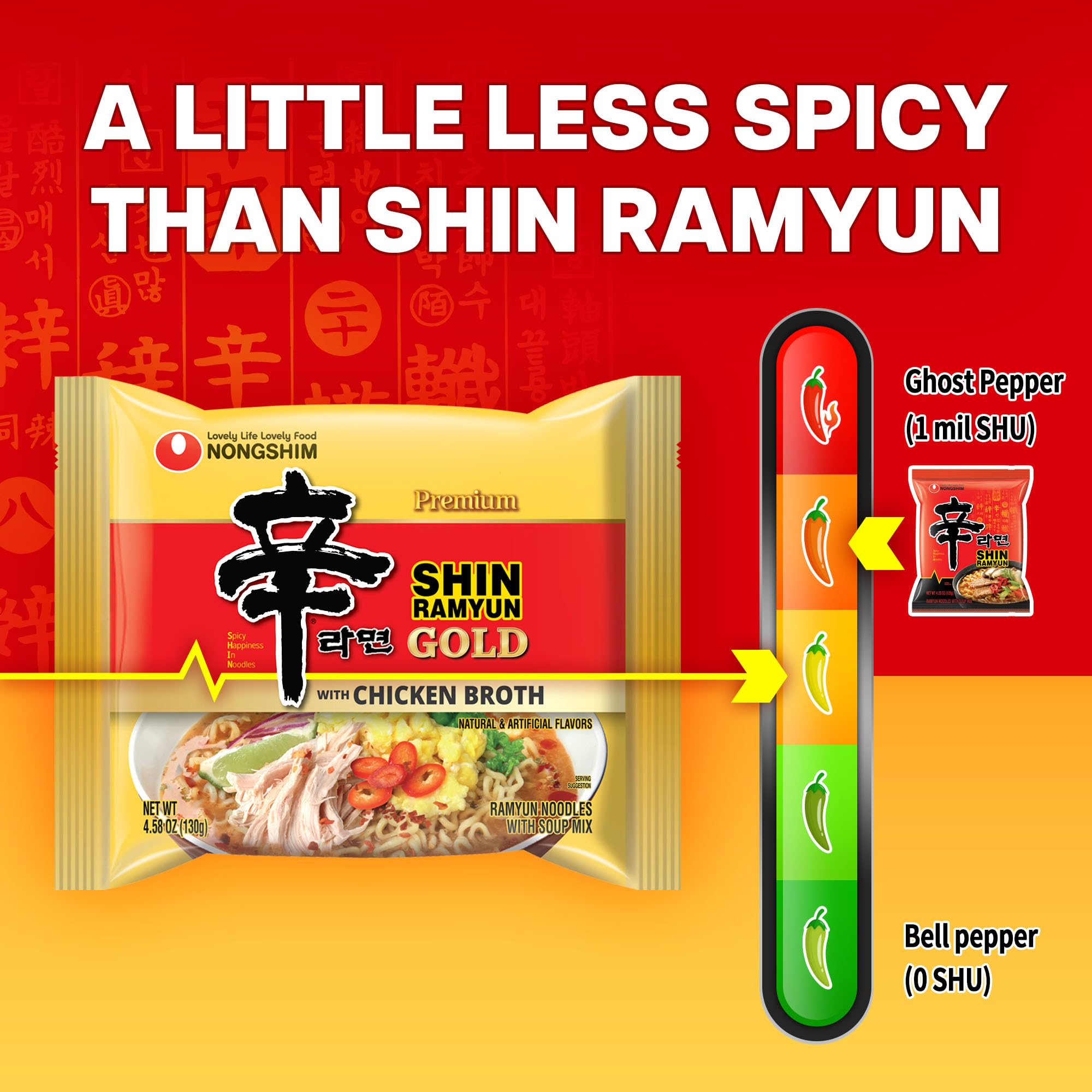 Nongshim Ramen Noodles, Gourmet Instant Ramen, Premium Microwavable Noodle Soup, Shin Gold, 4.58 Ounce (Pack of 16)