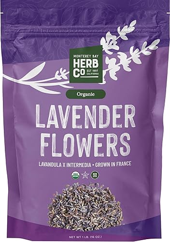 Organic Lavender Flower Whole, by Herb Co, Lavandula x Intermedia, Lavandin, from France, Kosher, for Tea, Baking, Hair, Skin, Cleaning, Crafts & Eau