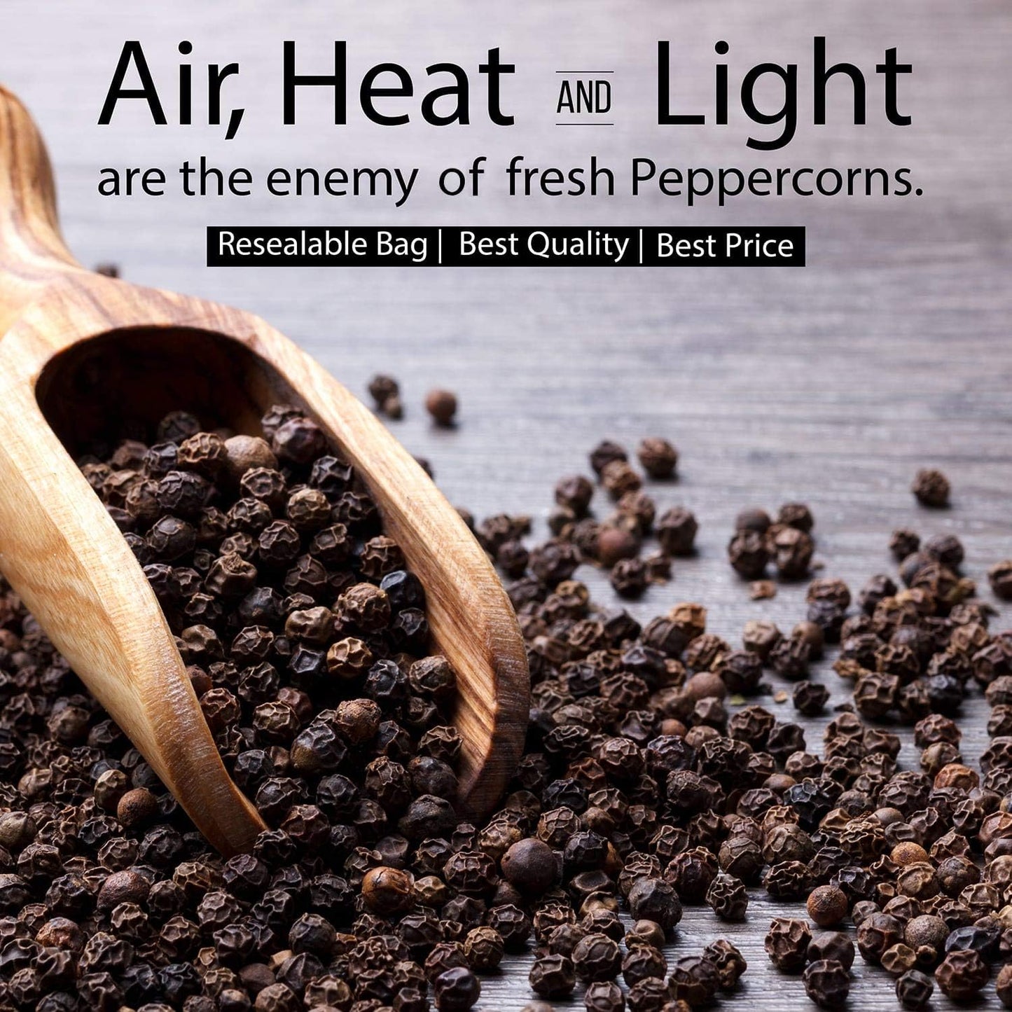 Tellicherry Black Peppercorns for Grinder Refill - Packed in the USA - Steam Sterilized Kosher Non-GMO All Natural Whole Black Pepper (1.12 Pound Jar)