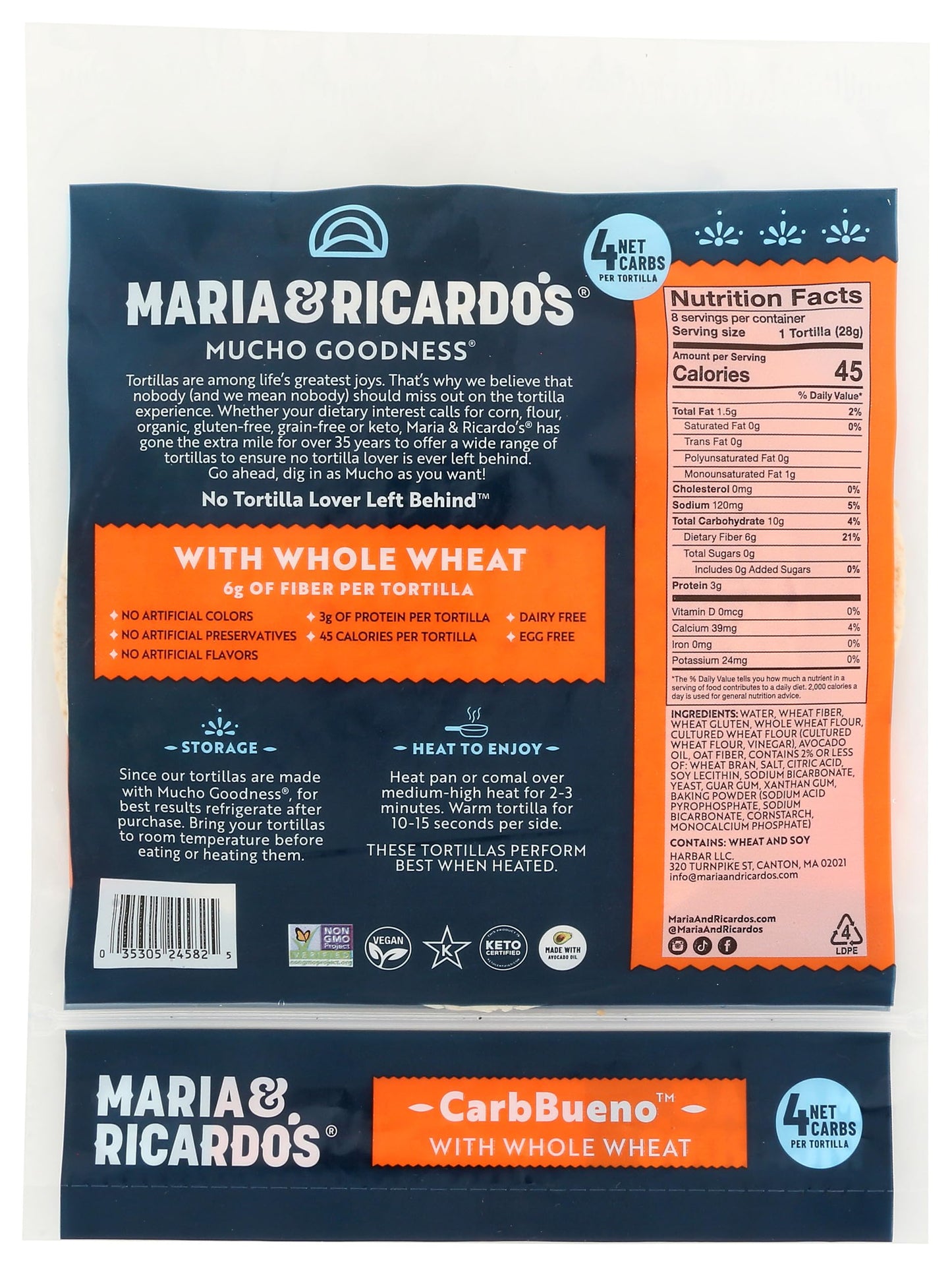Maria & Ricardos Carb Bueno Whole Wheat Tortillas, 7.9 OZ