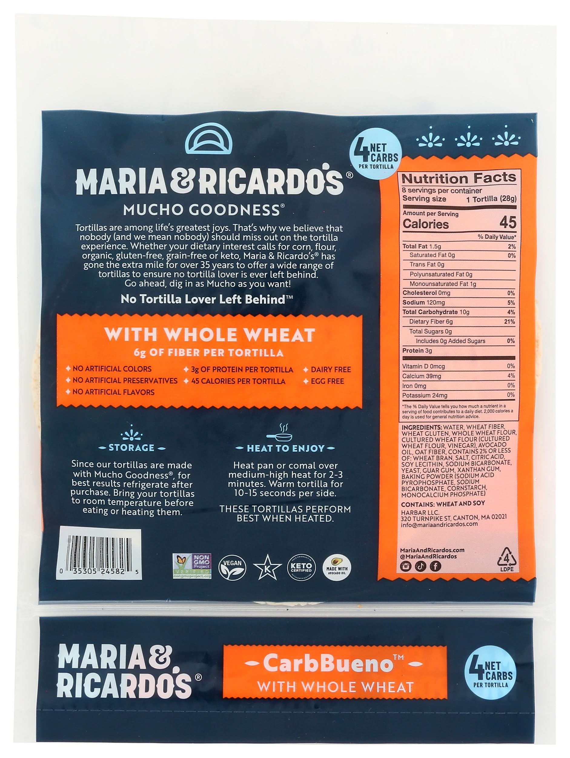 Maria & Ricardos Carb Bueno Whole Wheat Tortillas, 7.9 OZ