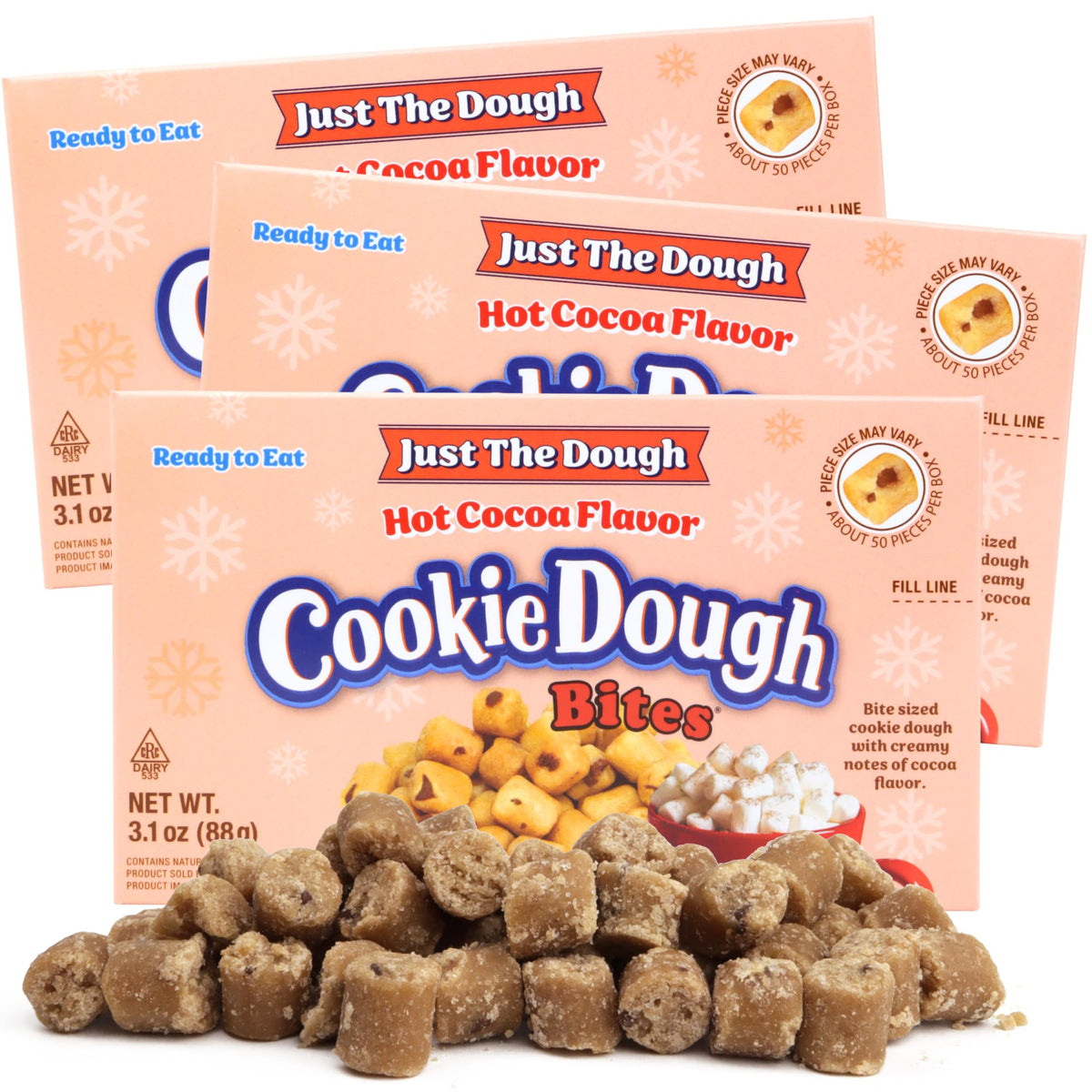 Hot Cocoa Flavored Cookie Dough Bites, Movie Theatre Boxes, Ice Cream Topper Candy, 3.1 Ounces (Pack of 3)