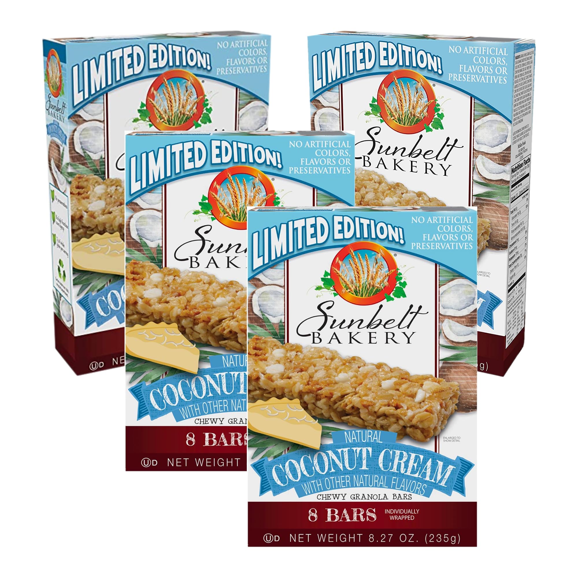 Sunbelt Bakery Coconut Cream Chewy Granola Bars, Coconut, 8 Bars (Pack of 4)