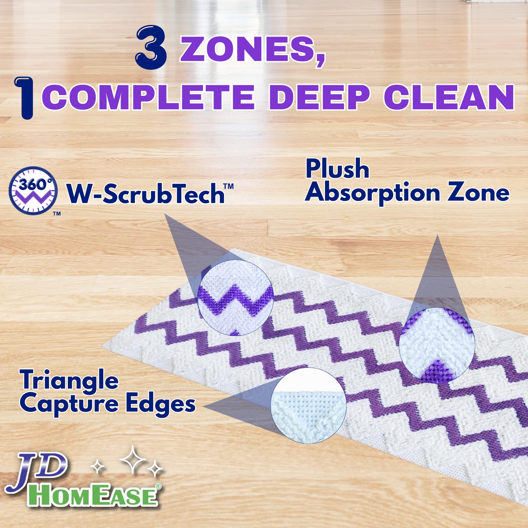 JD HOMEASE 24 Pack Microfiber Disposable Pads for Swiffer PowerMop Multi-Surface Mopping Pad Refills, Deep Clean Replacement