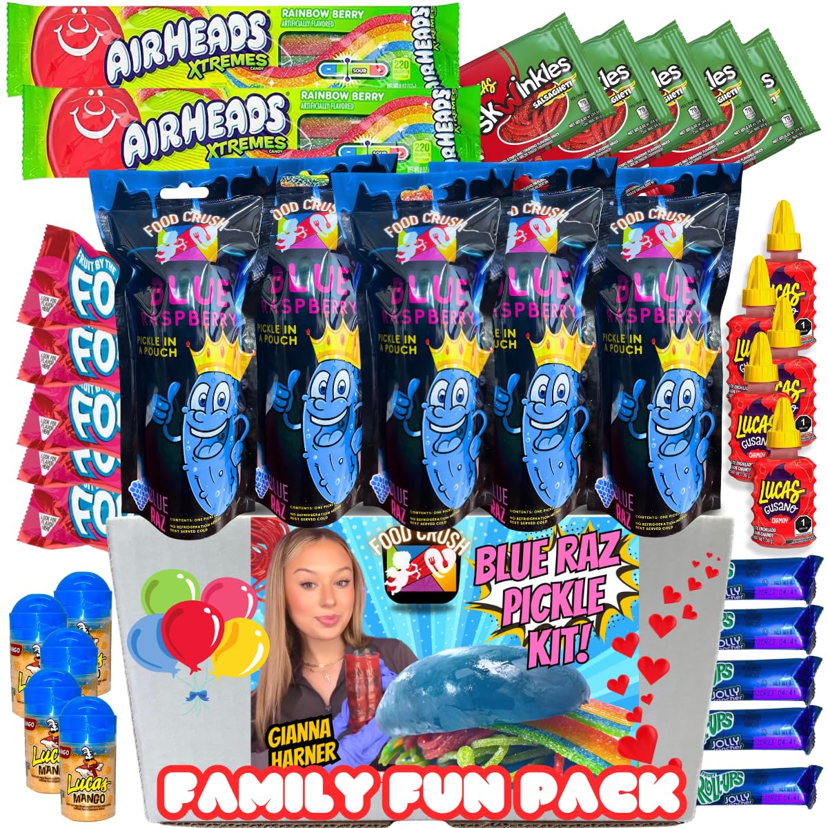 Blue Raspberry Pickle Kit-Family Fun Pack-5 Blue Raz Pickles In A Pouch with Mexican Candy. Tikok trend items by Food Crush