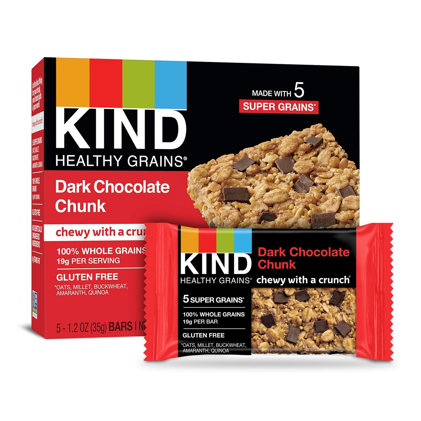 KIND Healthy Grains Bars, Double Chocolate Chunk, Non GMO, Gluten Free, 1.2oz, 5 Count (Pack of 3)