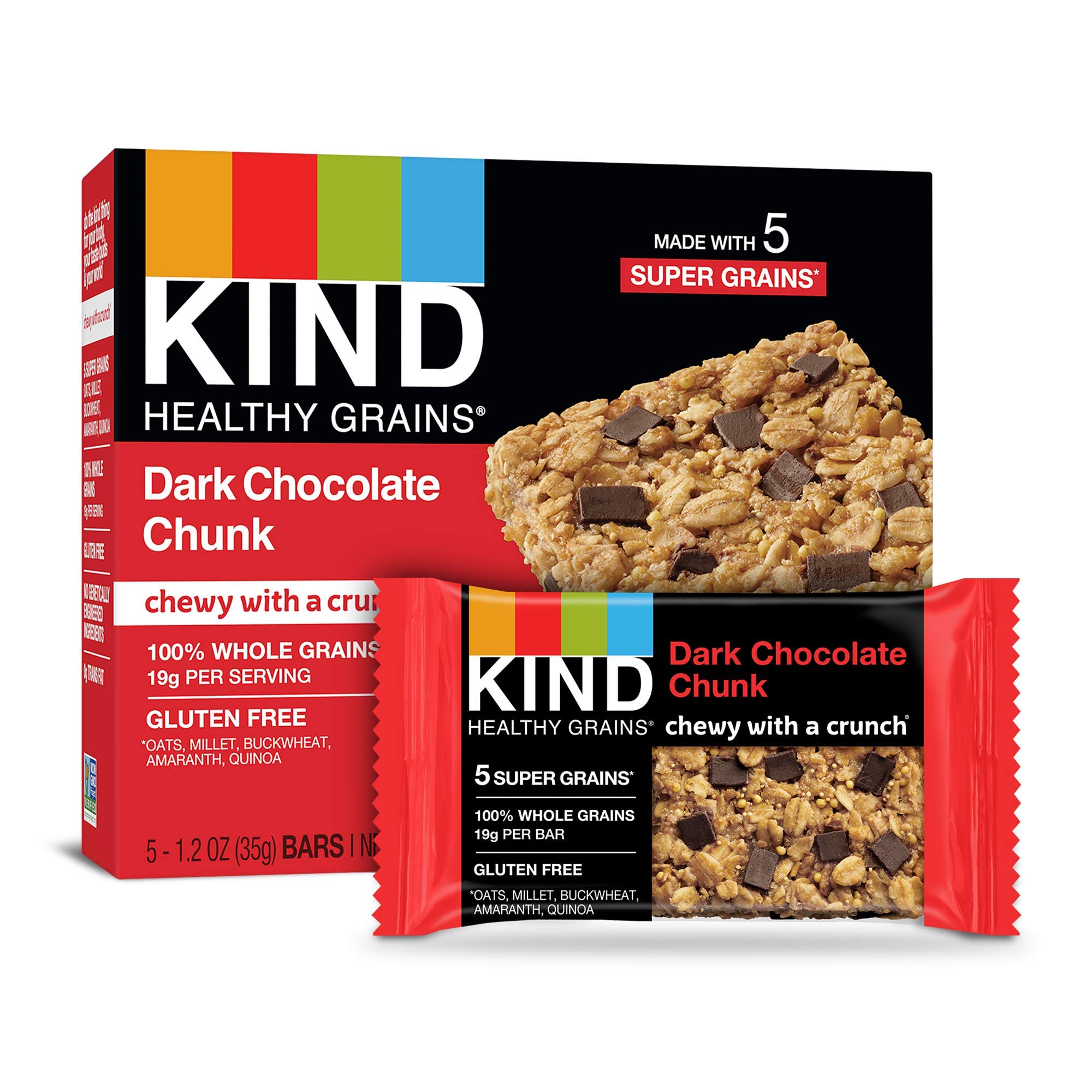 KIND Healthy Grains Bars, Double Chocolate Chunk, Non GMO, Gluten Free, 1.2oz, 5 Count (Pack of 3)