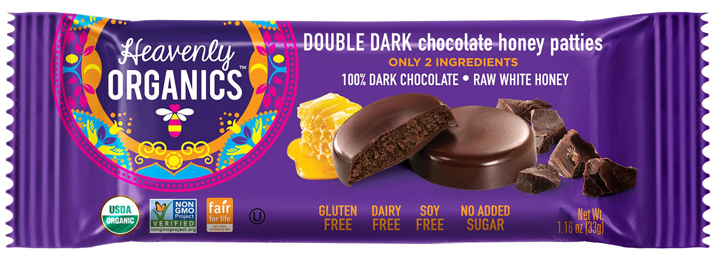 Heavenly Organics Double Dark Chocolate Honey Patties, 1.16 Ounce (Pack of 16)