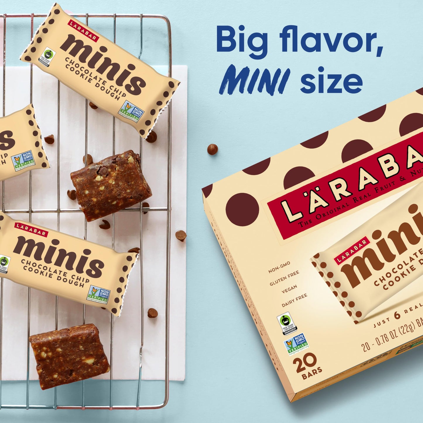 Larabar Minis Chocolate Chip Cookie Dough, Gluten Free Vegan Fruit and Nut Bars, 15.6 oz, 20 Ct