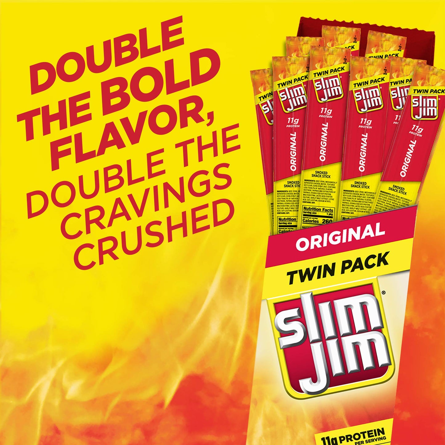 Slim Jim Smoked Meat Sticks, Original Flavor, 6g Protein Per Stick, Twin Pack, 1.94 oz. (24 Count)