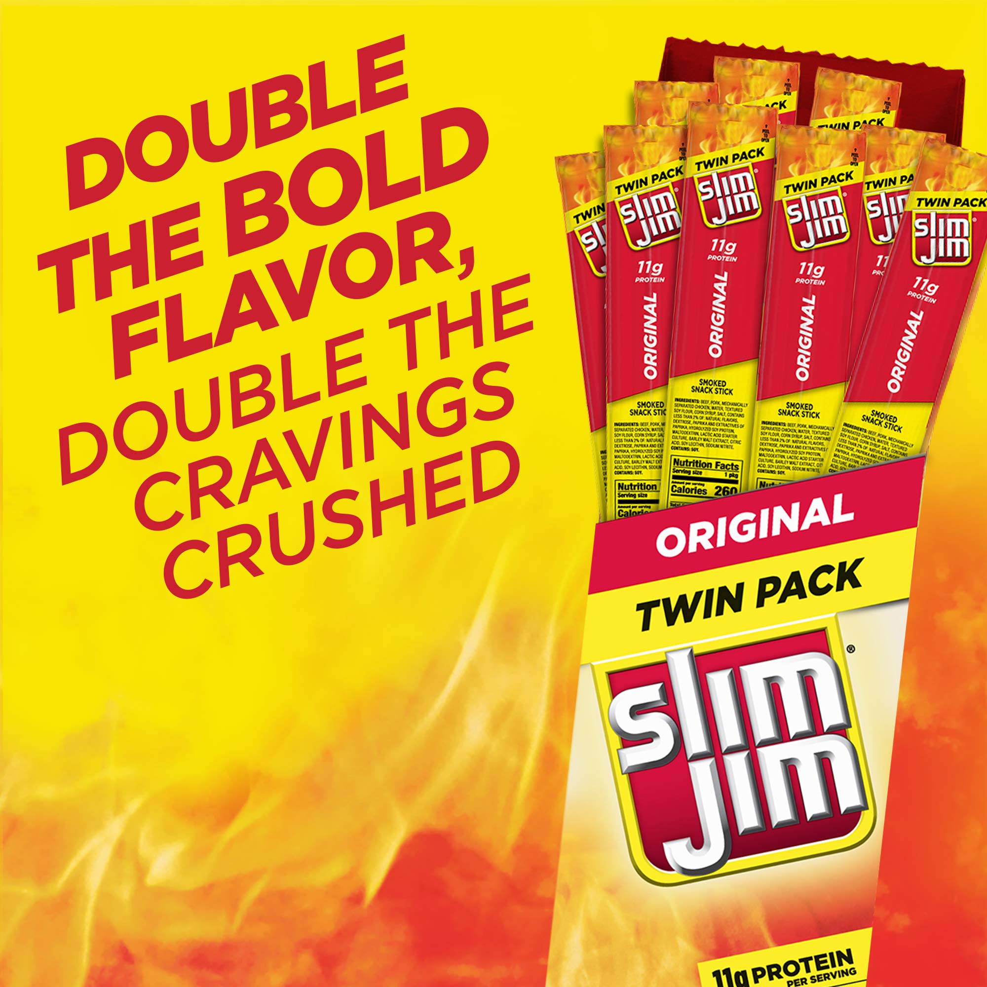 Slim Jim Smoked Meat Sticks, Original Flavor, 6g Protein Per Stick, Twin Pack, 1.94 oz. (24 Count)