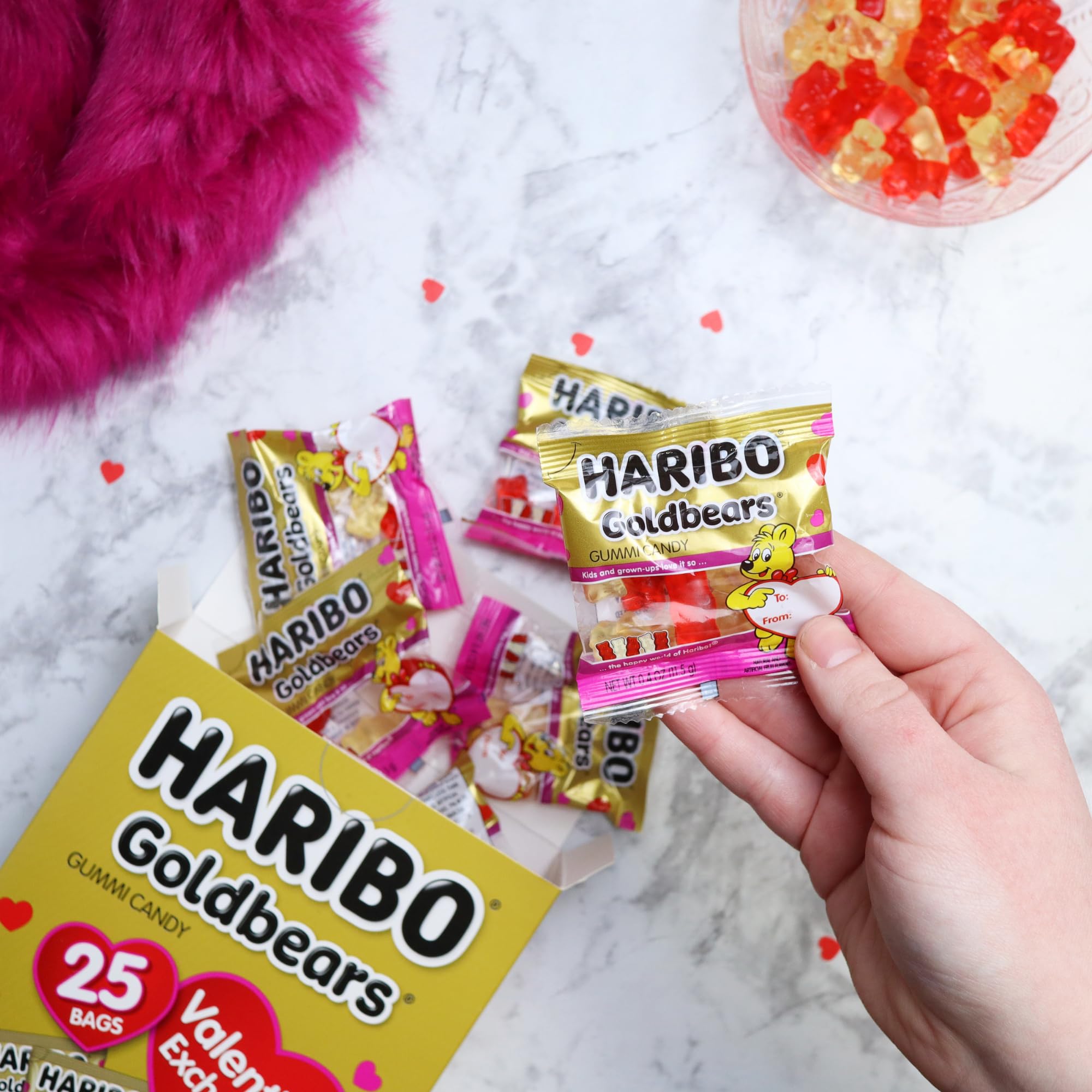 Valentine's Day Haribo Goldbears Friendship Exchange Kit, 25 Individual Bags of Gummy Bears, To/From Sections, Classroom Party Favors (Pack of 2)