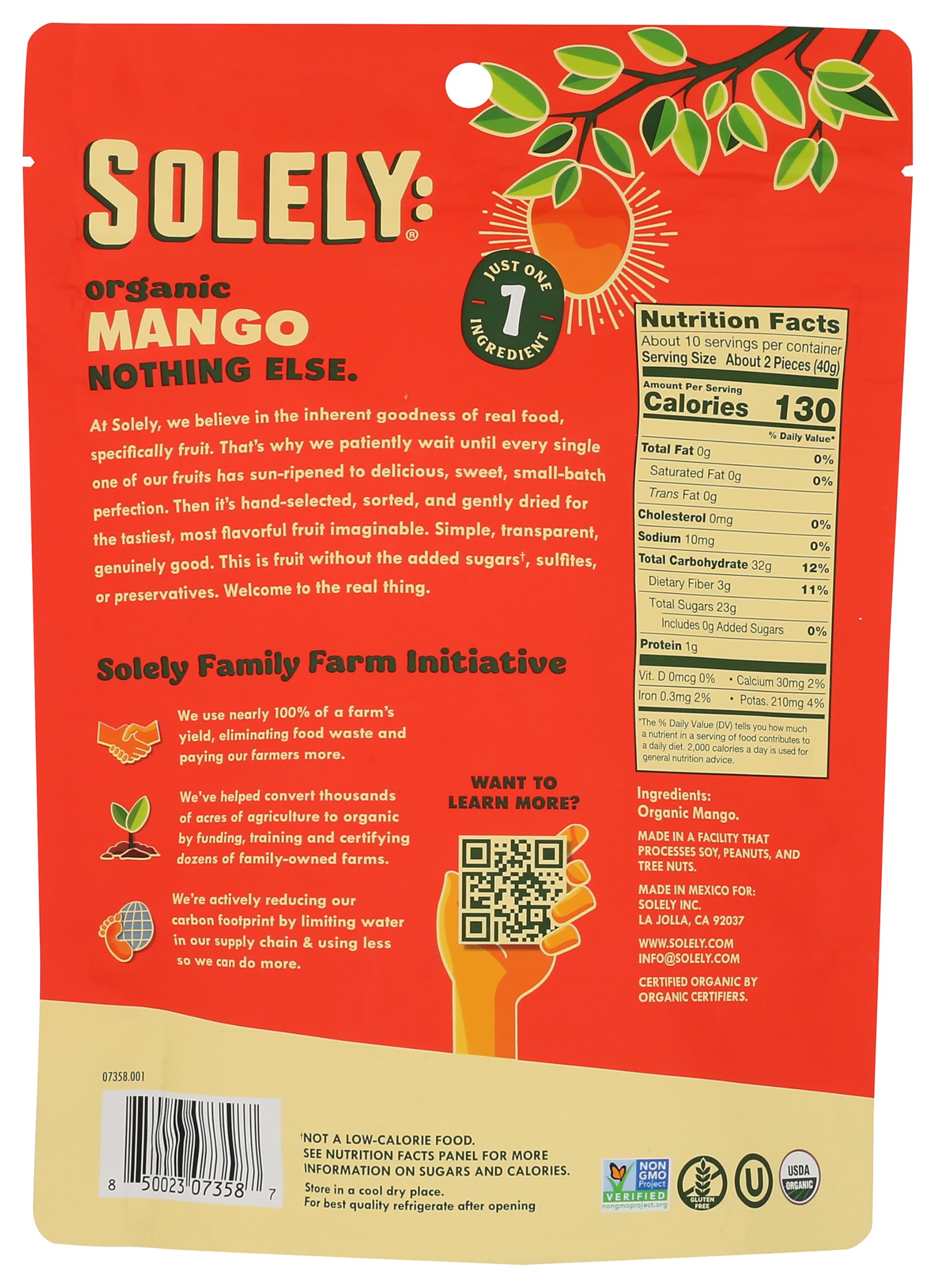 Solely, Mango Halves Dried Organic, 14 Ounce