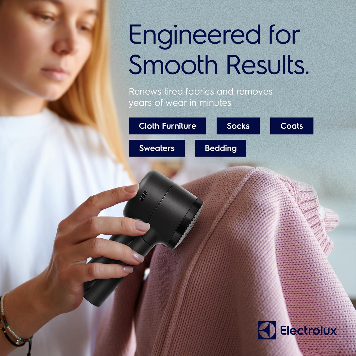 Electrolux Rechargeable Fabric Shaver | Compact Travel Lint Remover for Clothes & Furniture | Eliminates Fuzz & Pilling | 3-Speed Electric Lint Shaver