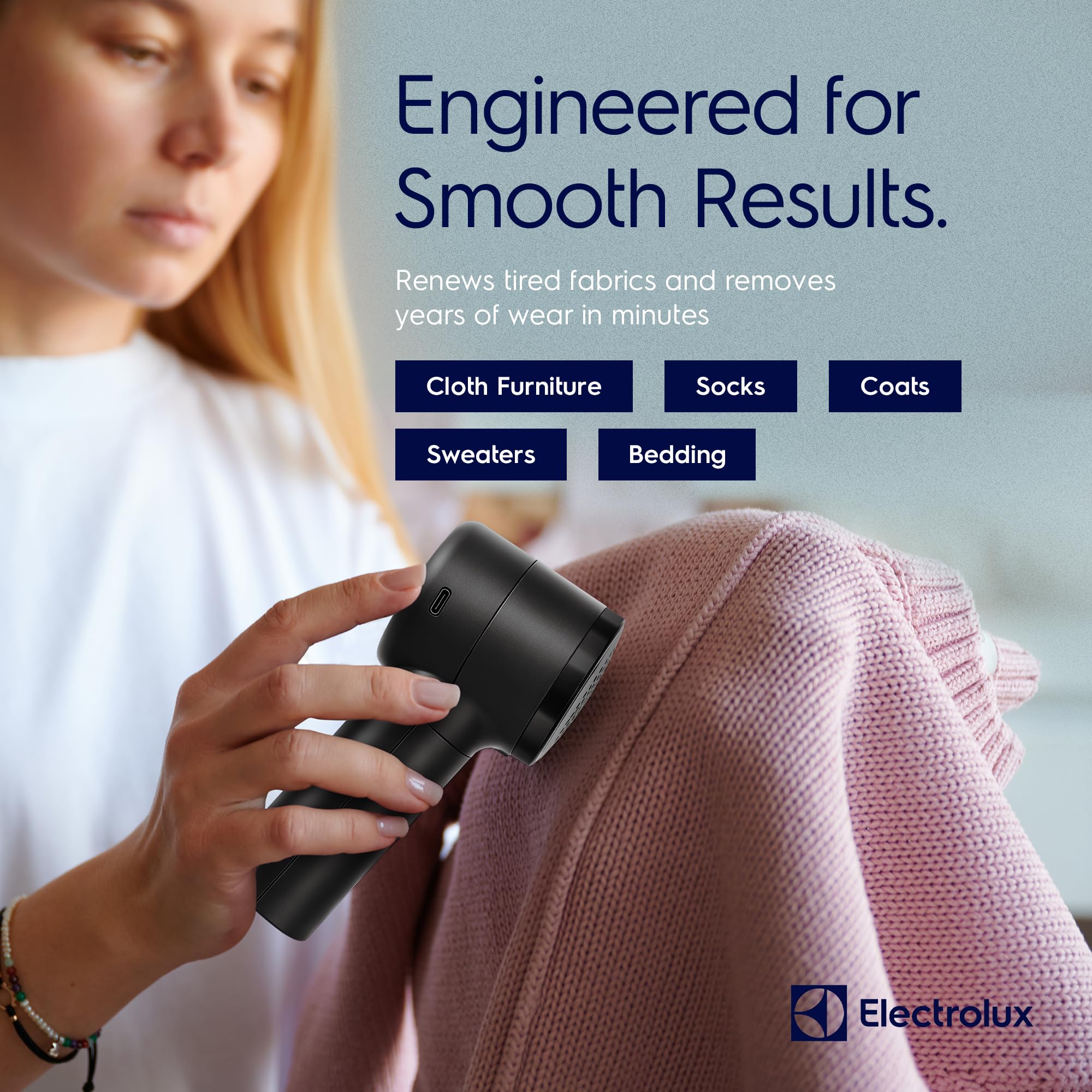 Electrolux Rechargeable Fabric Shaver | Compact Travel Lint Remover for Clothes & Furniture | Eliminates Fuzz & Pilling | 3-Speed Electric Lint Shaver