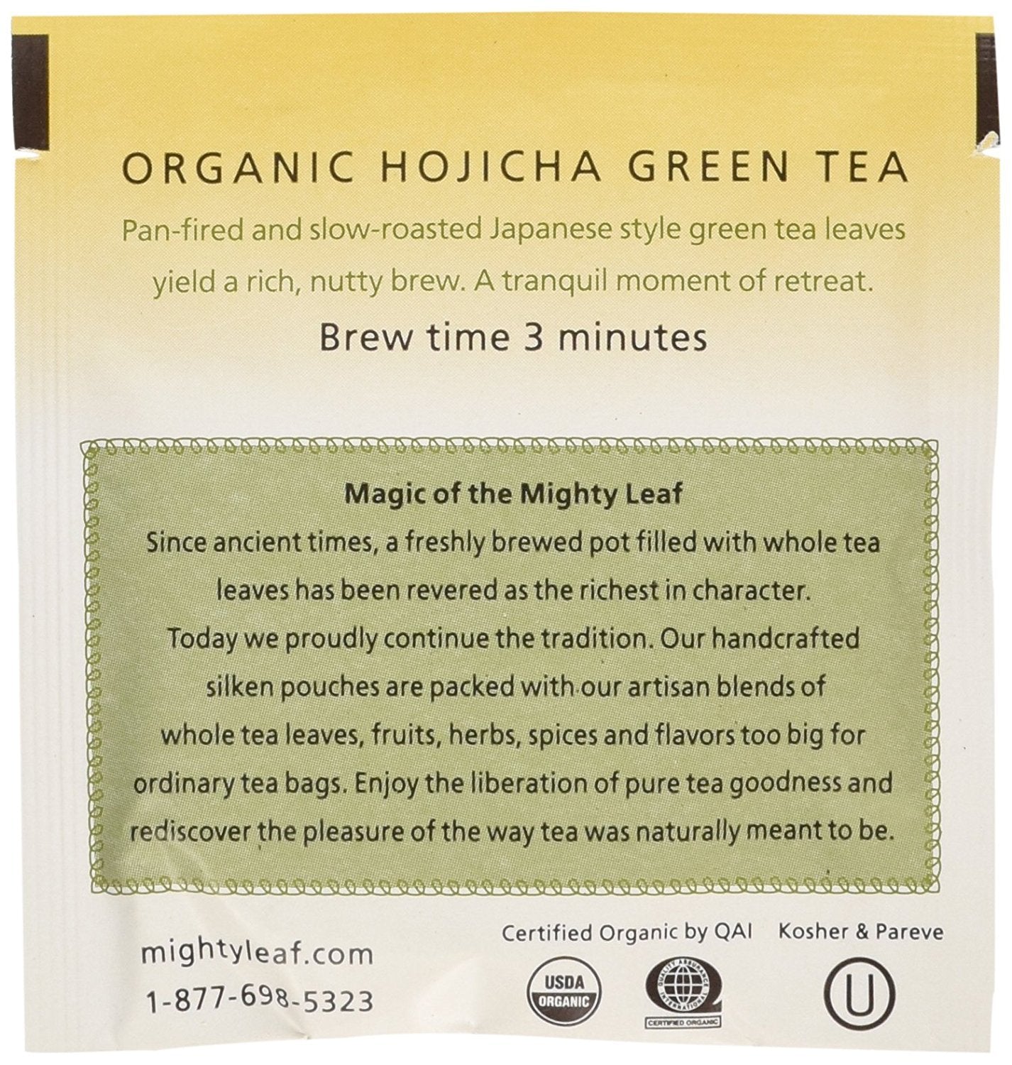 Mighty Leaf Organic Hojicha Green Tea - 100 Count Foil-Wrapped Silken Tea Pouches - Premium Roasted Japanese Green Tea with Smooth, Toasty Flavor