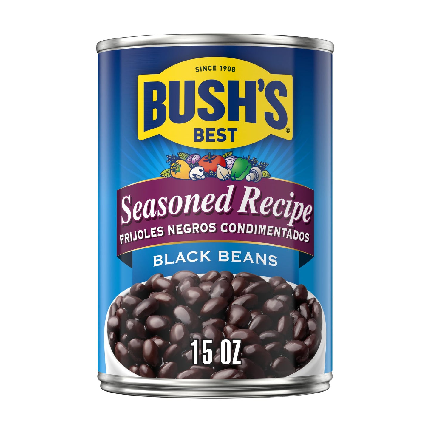 Bush's Canned Seasoned Recipe Black Beans (Pack of 1), Good Source of Plant-Based Protein, Good Source of Fiber, Fat Free, Gluten Free, 15 oz