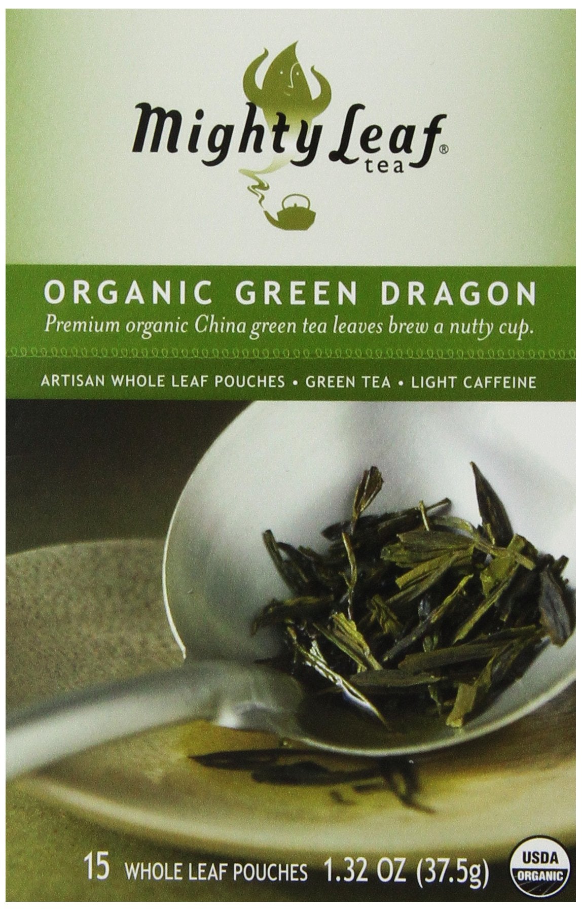 Mighty leaf Whole Leaf Tea, Organic Green Dragon, 15 Tea Bags Individual Pyramid-Style Tea Sachets of Lightly Caffeinated Organic Green Tea, Delicious