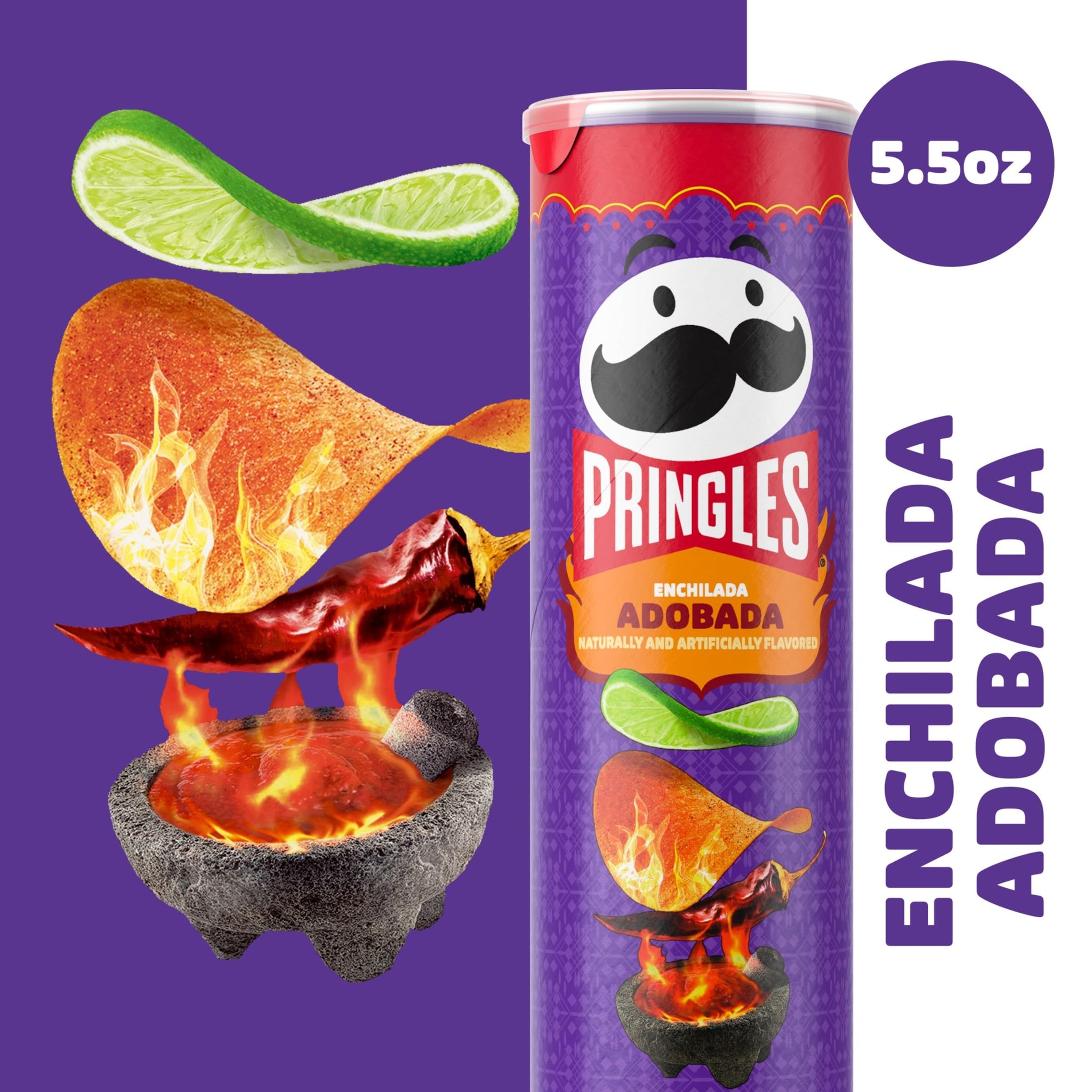 Pringles Potato Crisps, Lunch Snacks, On-the-Go Snack, Enchilada Adobada, 5.5oz Can (1 Can)