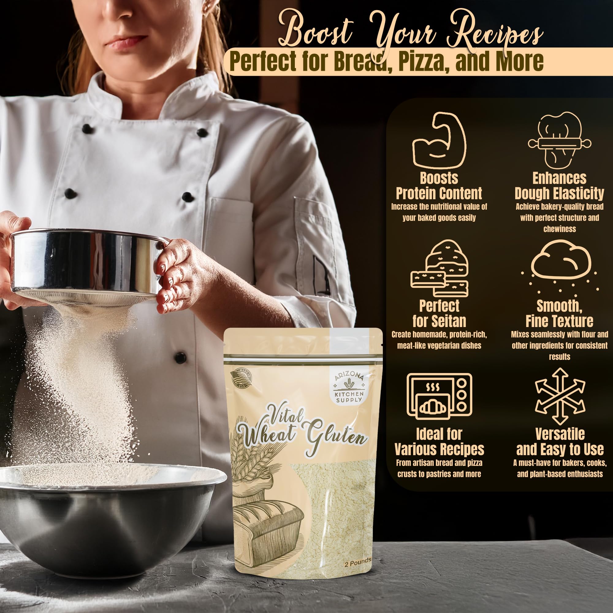 2.2 lb Vital Wheat Gluten | High-Protein, All-Natural Wheat Protein for Bread, Pizza Dough, Seitan, and More | Vegan & Keto-Friendly Baking Essential