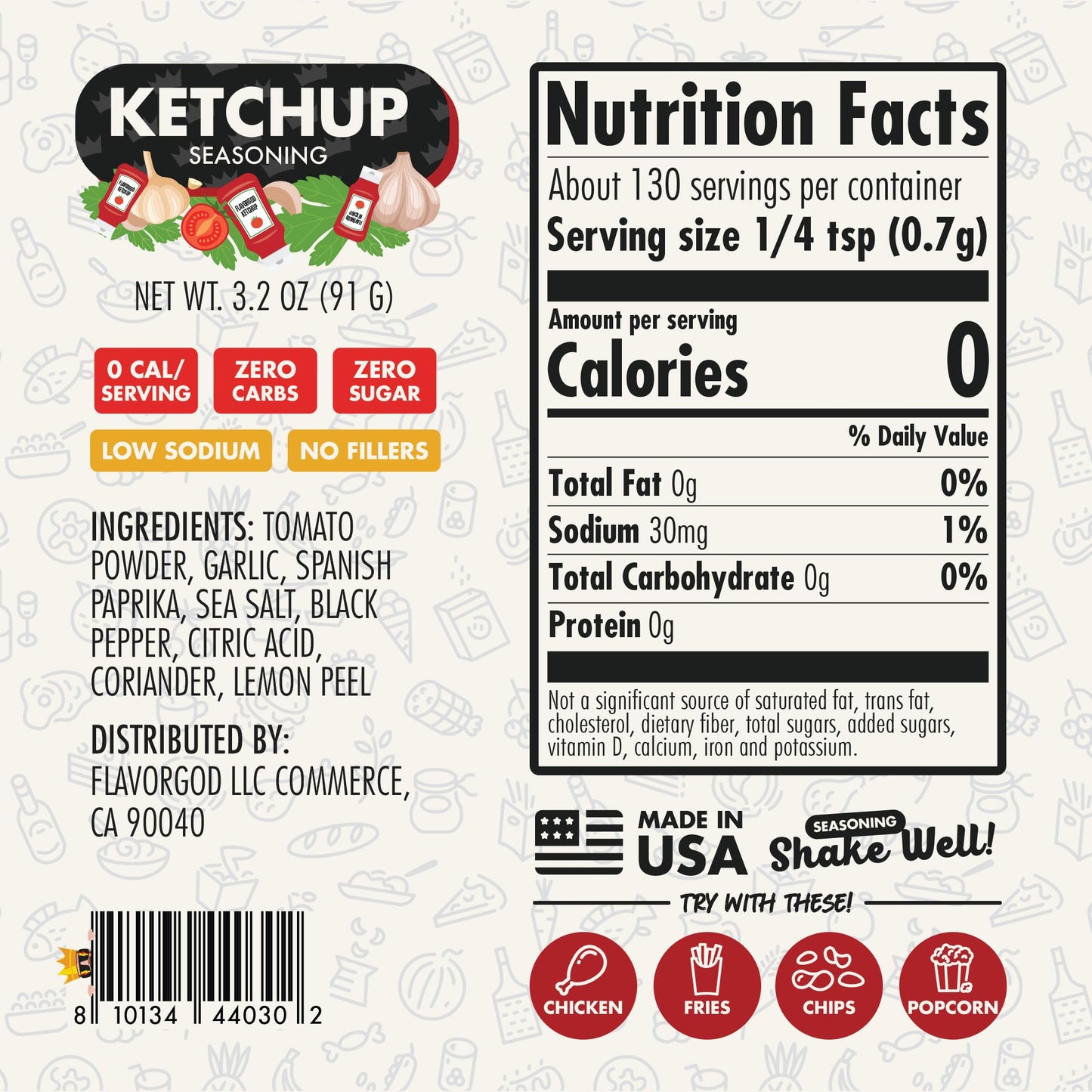 Ketchup Seasoning Mix by Flavor God - Premium All Natural & Healthy Spice Blend for Grilling Chicken, Beef, Seafood, Vegetables, Salad, Tacos, Pizza