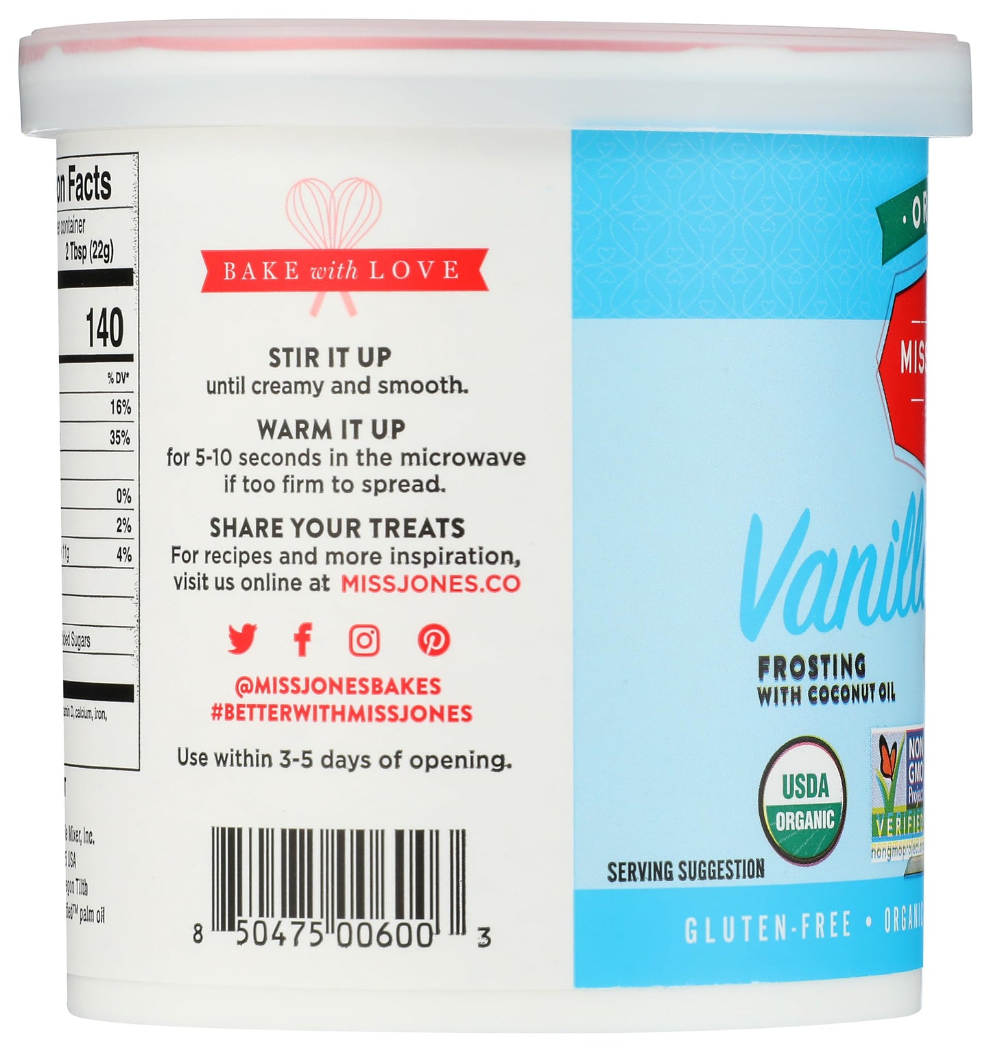 Miss Jones Baking Co Organic Vanilla Frosting, 11.29 OZ